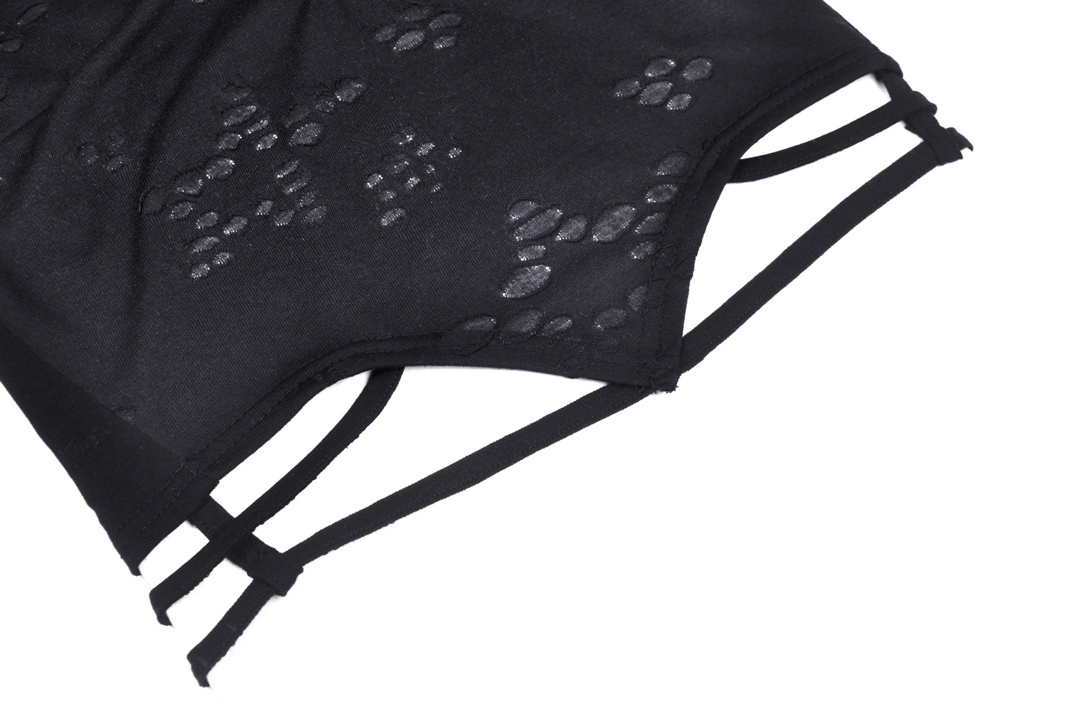 Black gothic crop top featuring unique chain strap details and eye-catching cutouts for an edgy look.