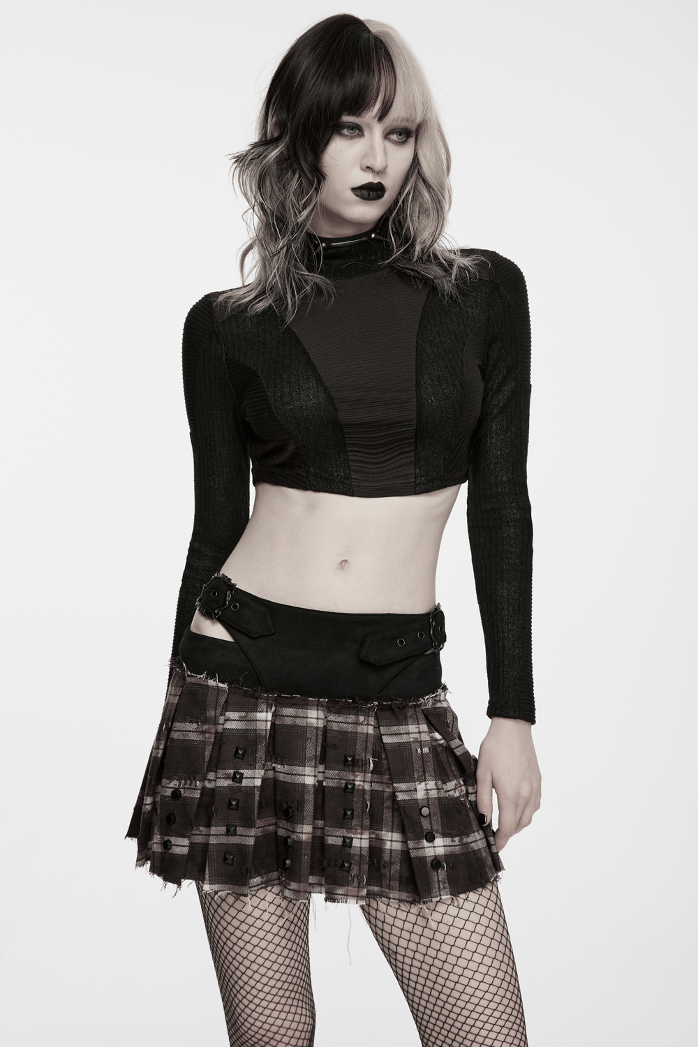 Schwarzes Gothic-Crop-Top mit transparenten Einsätzen