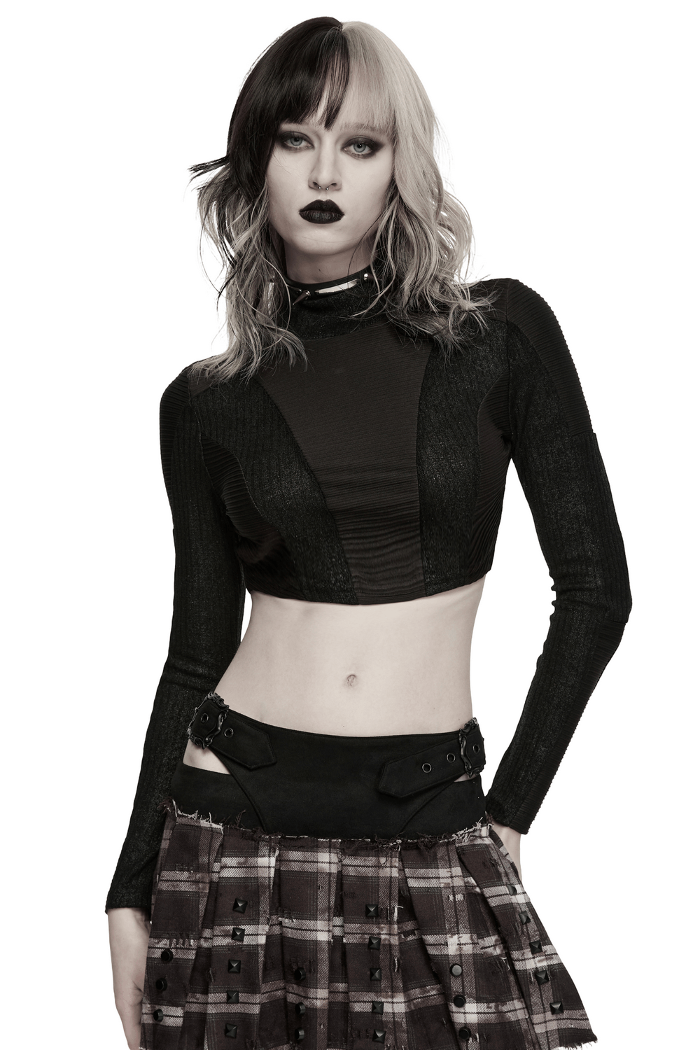 Schwarzes Gothic-Crop-Top mit transparenten Einsätzen