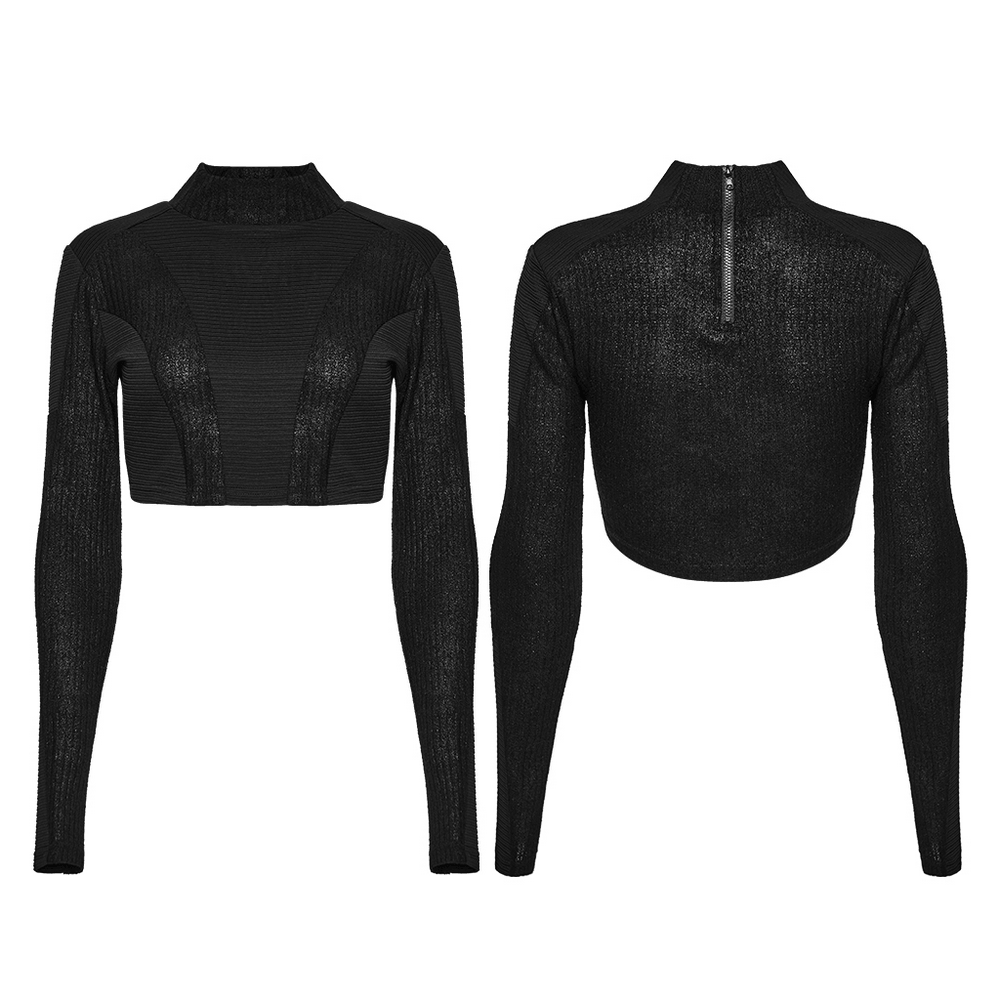 Schwarzes Gothic-Crop-Top mit transparenten Einsätzen