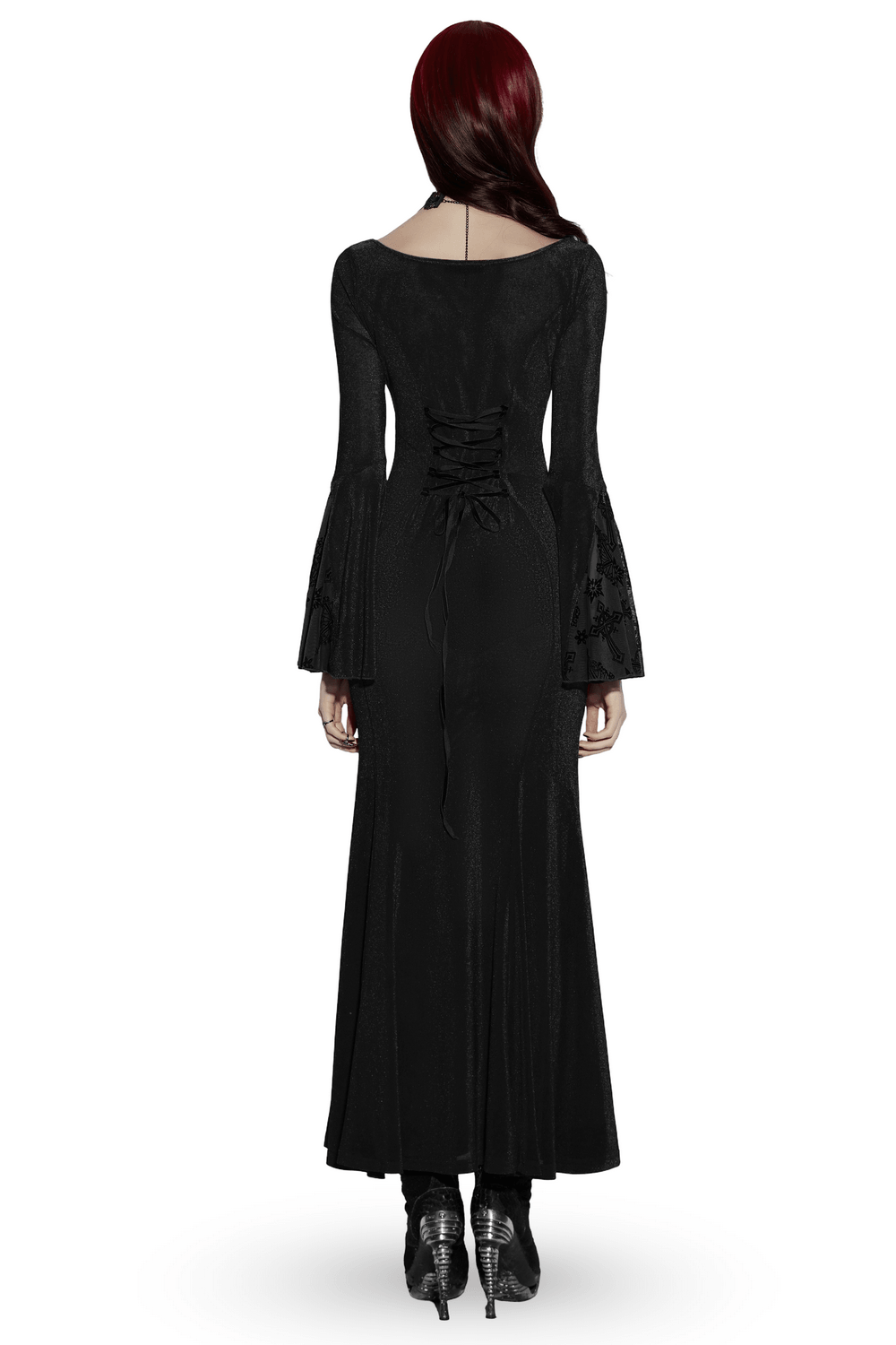 Black Gothic Cross Mesh Fishtail Maxi Dress Gown