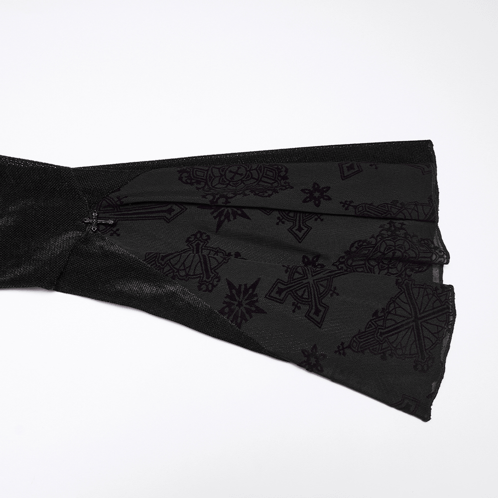 Black Gothic Cross Mesh Fishtail Maxi Dress Gown