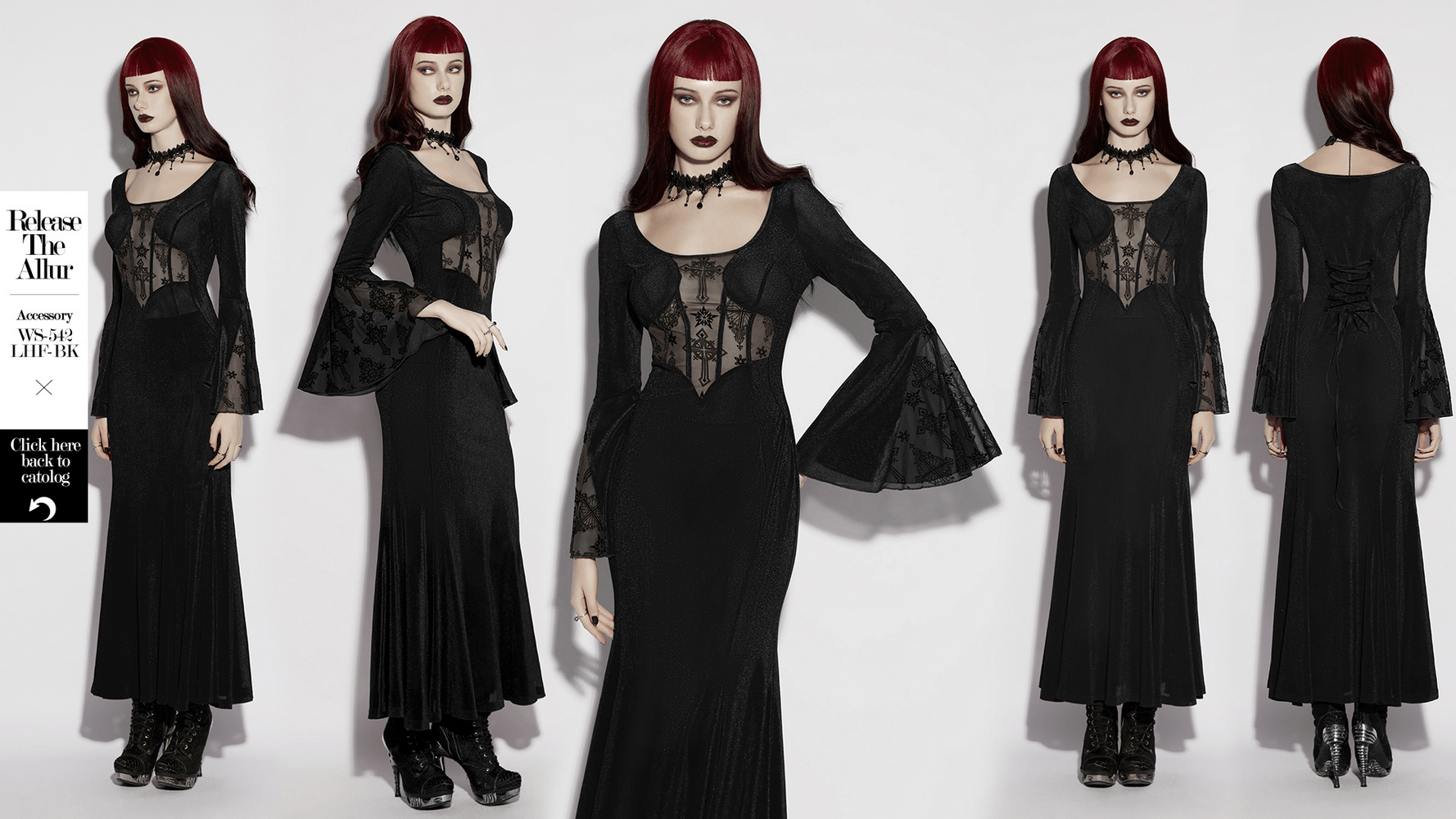 Black Gothic Cross Mesh Fishtail Maxi Dress Gown