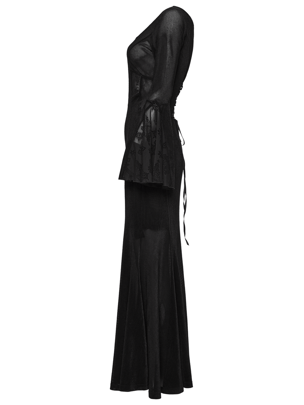 Black Gothic Cross Mesh Fishtail Maxi Dress Gown