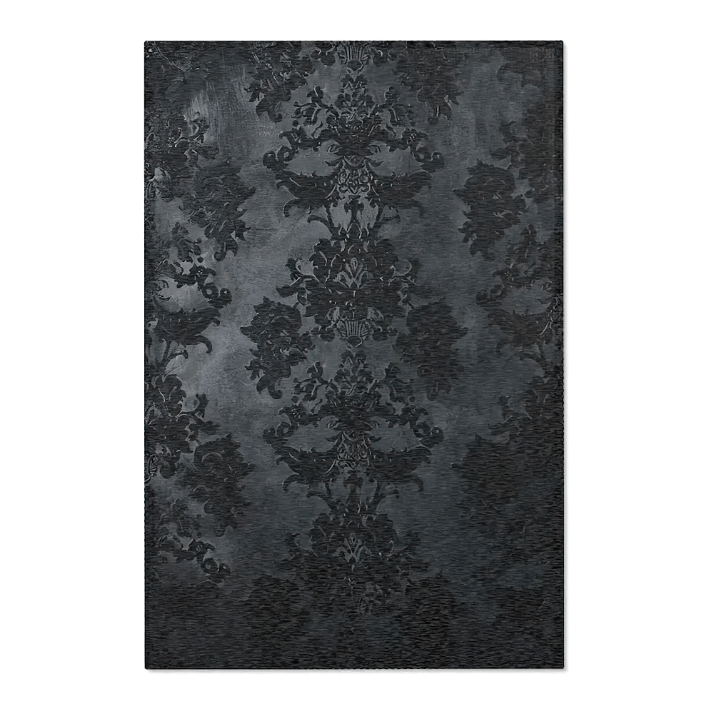 Black Gothic Damask Area Rug for Dark Home Decor