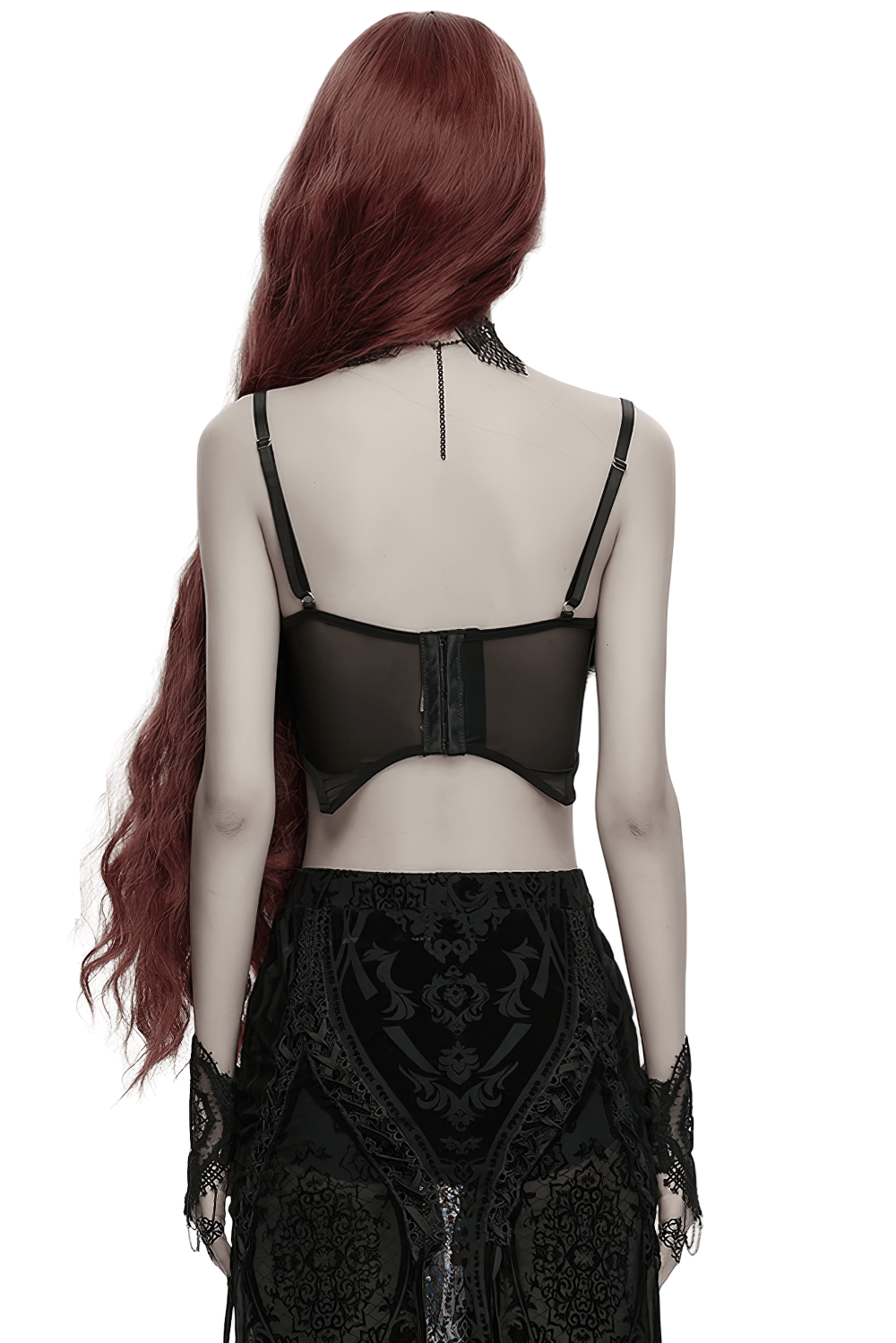 Black Gothic Feather Lace Crop Top with Angel Wings