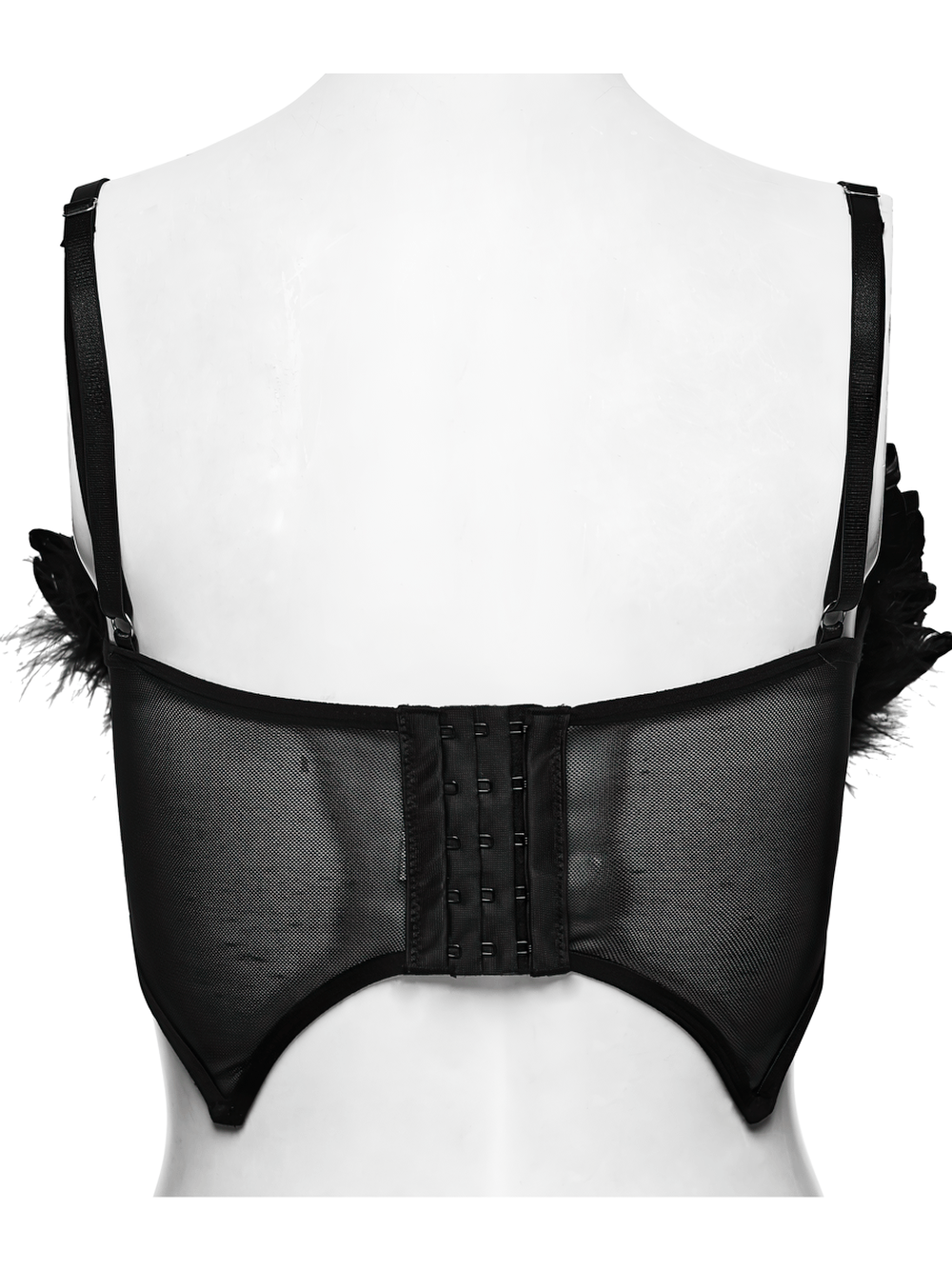 Black Gothic Feather Lace Crop Top with Angel Wings
