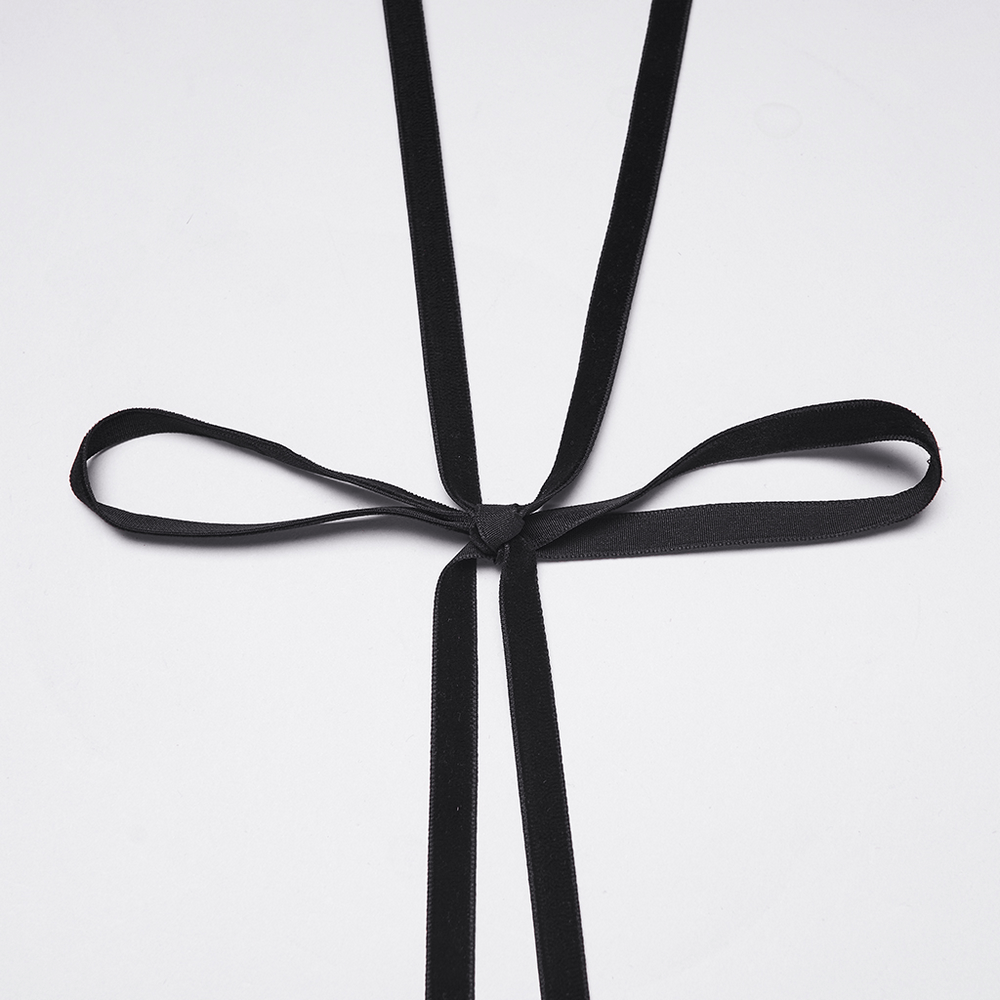 Black Gothic Feather Lace Shawl with Reversible Design tied with elegant black ribbon.