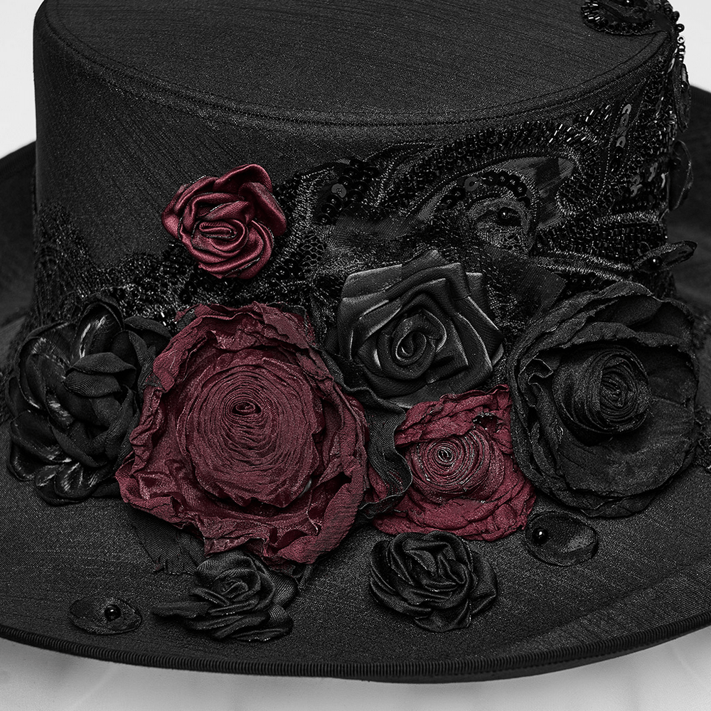 Schwarzer gotischer Federzylinder mit blutigen Rosen