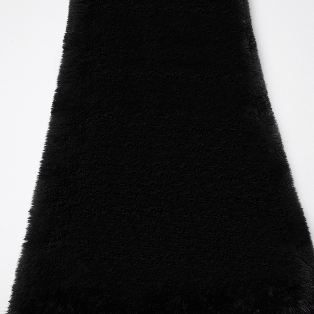 Black Gothic Fur Leg Warmers with Buckle Straps and Trim showcasing ultra-soft black fur texture.