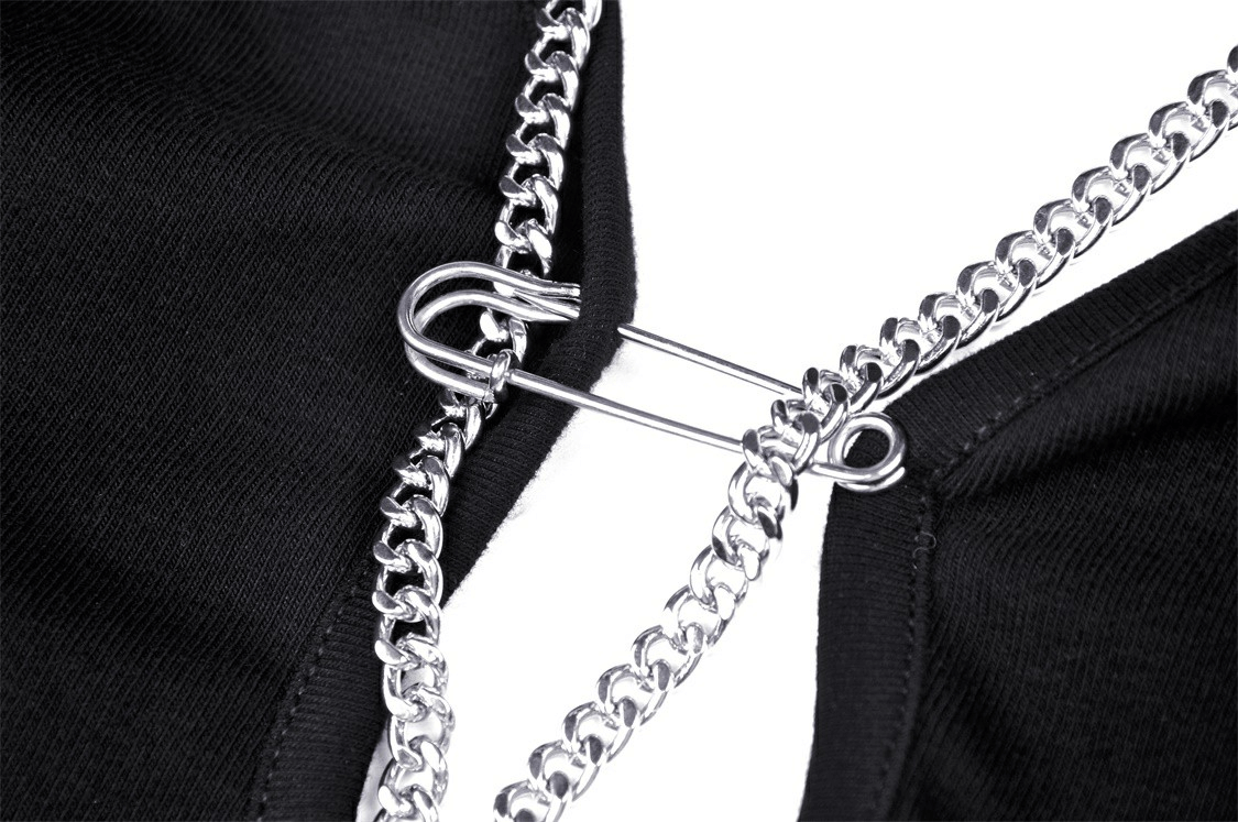 Black Gothic Halter Crop Top with Chain Detail