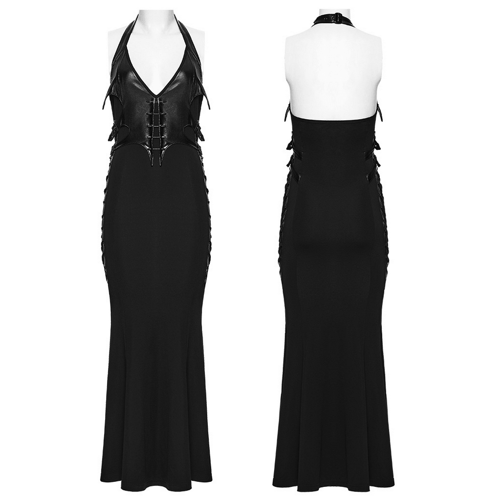 Black Gothic Halter Mermaid Dress with Side Lacing