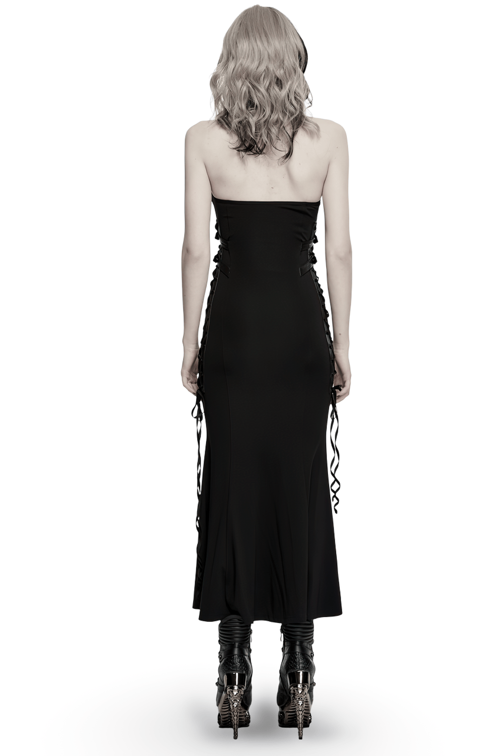 Black Gothic Halter Mermaid Dress with Side Lacing