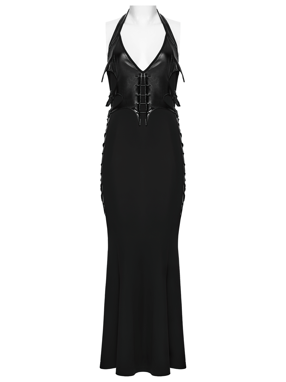 Black Gothic Halter Mermaid Dress with Side Lacing