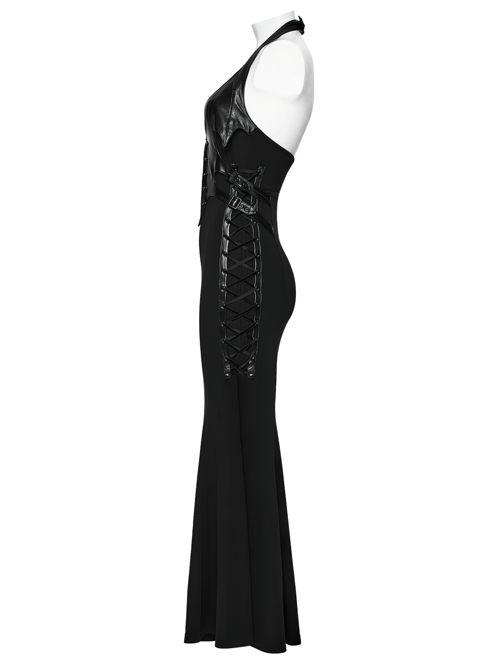Black Gothic Halter Mermaid Dress with Side Lacing