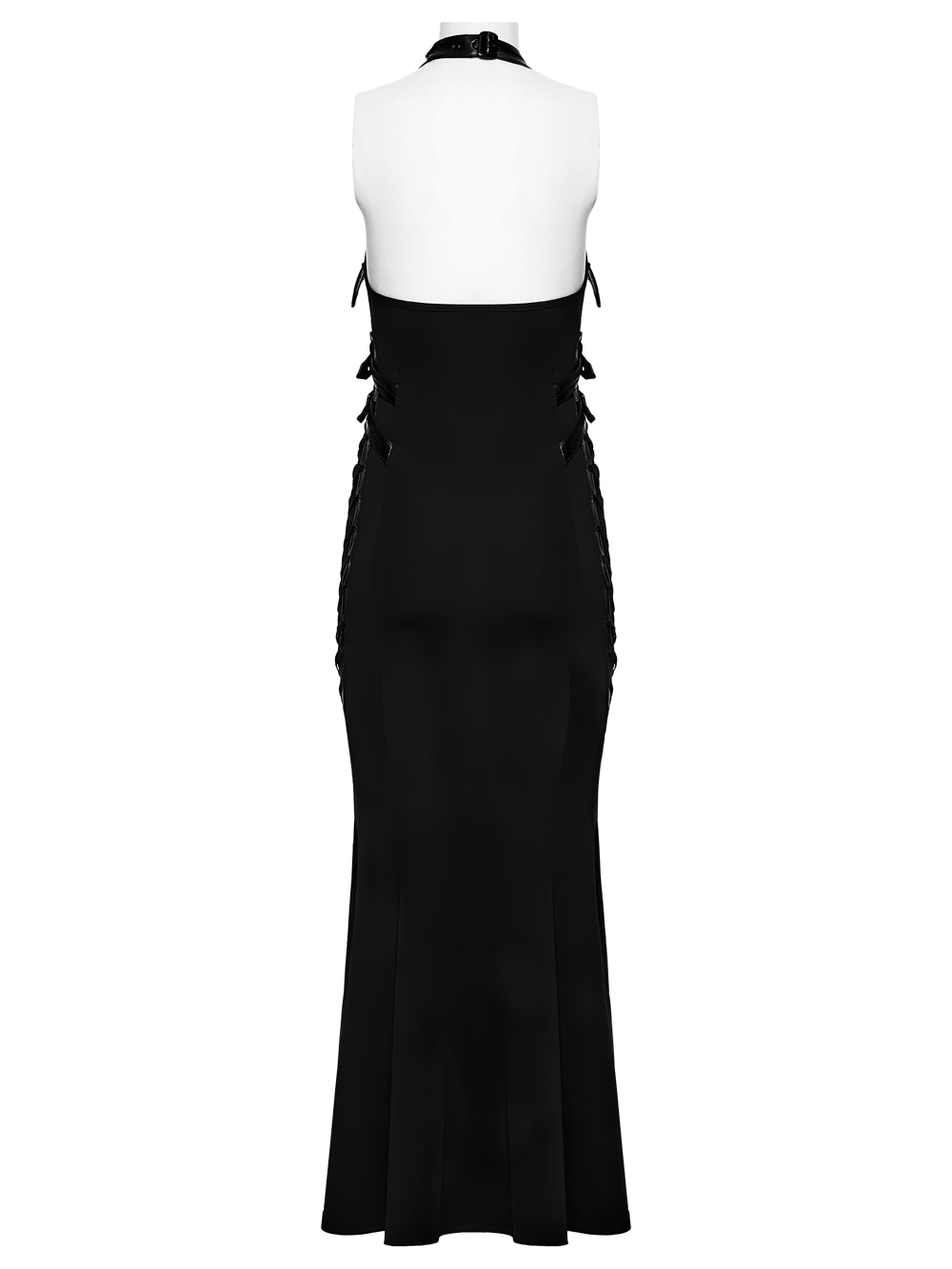 Black Gothic Halter Mermaid Dress with Side Lacing