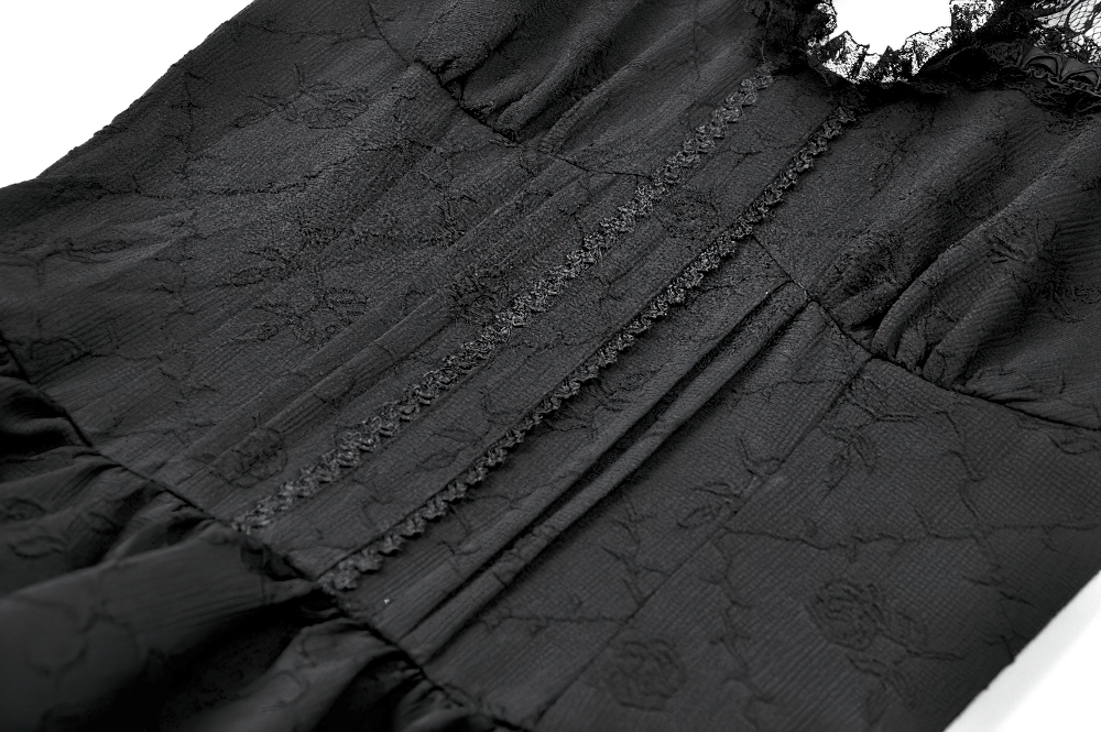 Black Gothic Halter Mini Dress with Tiered Ruffles