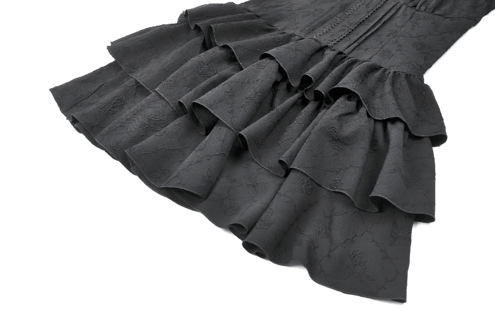Black Gothic Halter Mini Dress with Tiered Ruffles