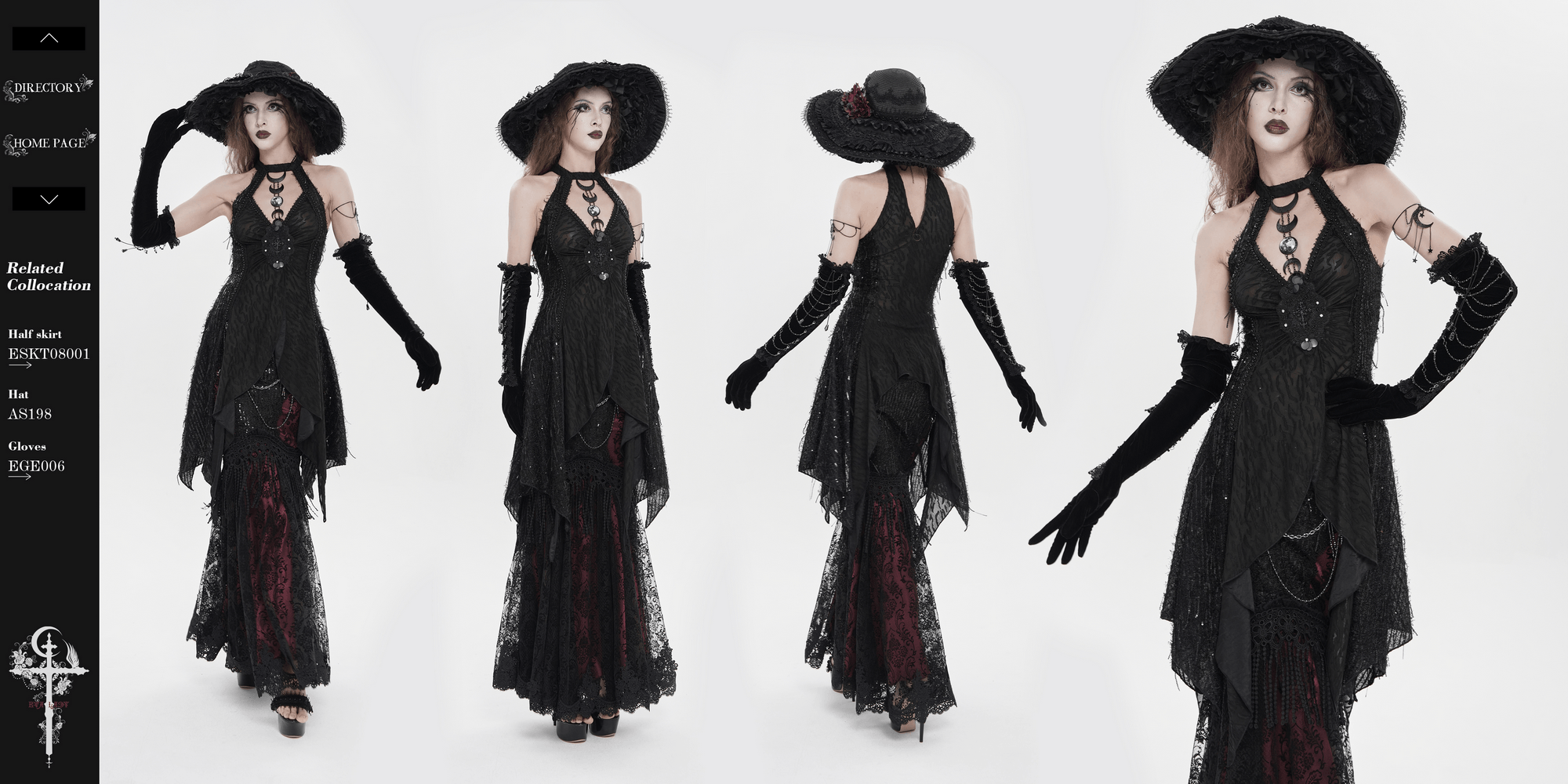 Alt Tag: Black Gothic Halter Neck Top with Asymmetric Hemline sleeveless punk top with distressed mesh, beads, and asymmetric shredded hem