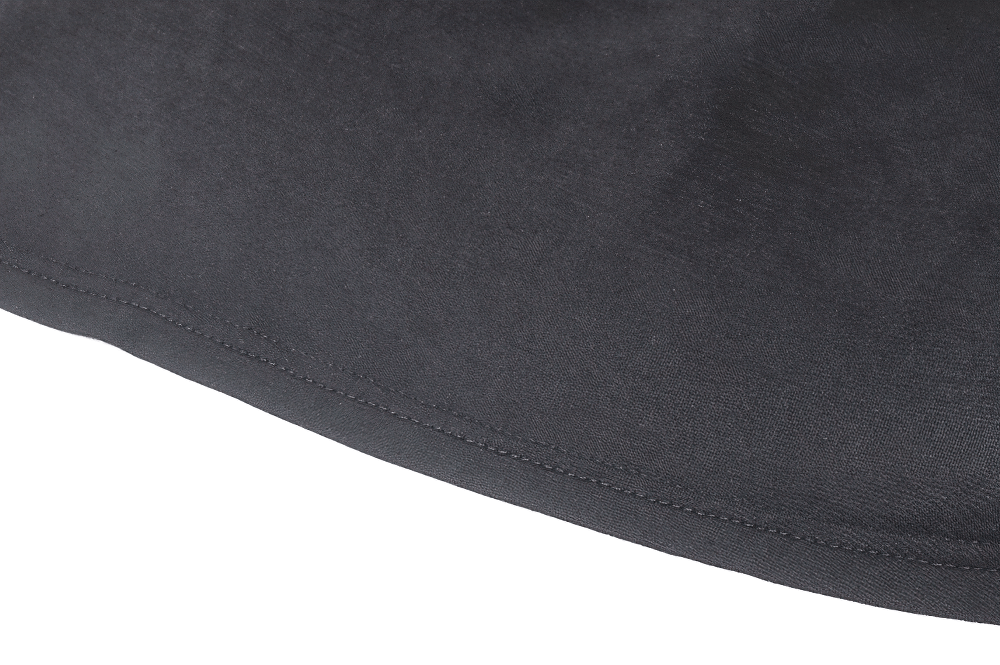 Close-up of black fabric showcasing the stitching detail of a gothic hooded long sleeve top for women.