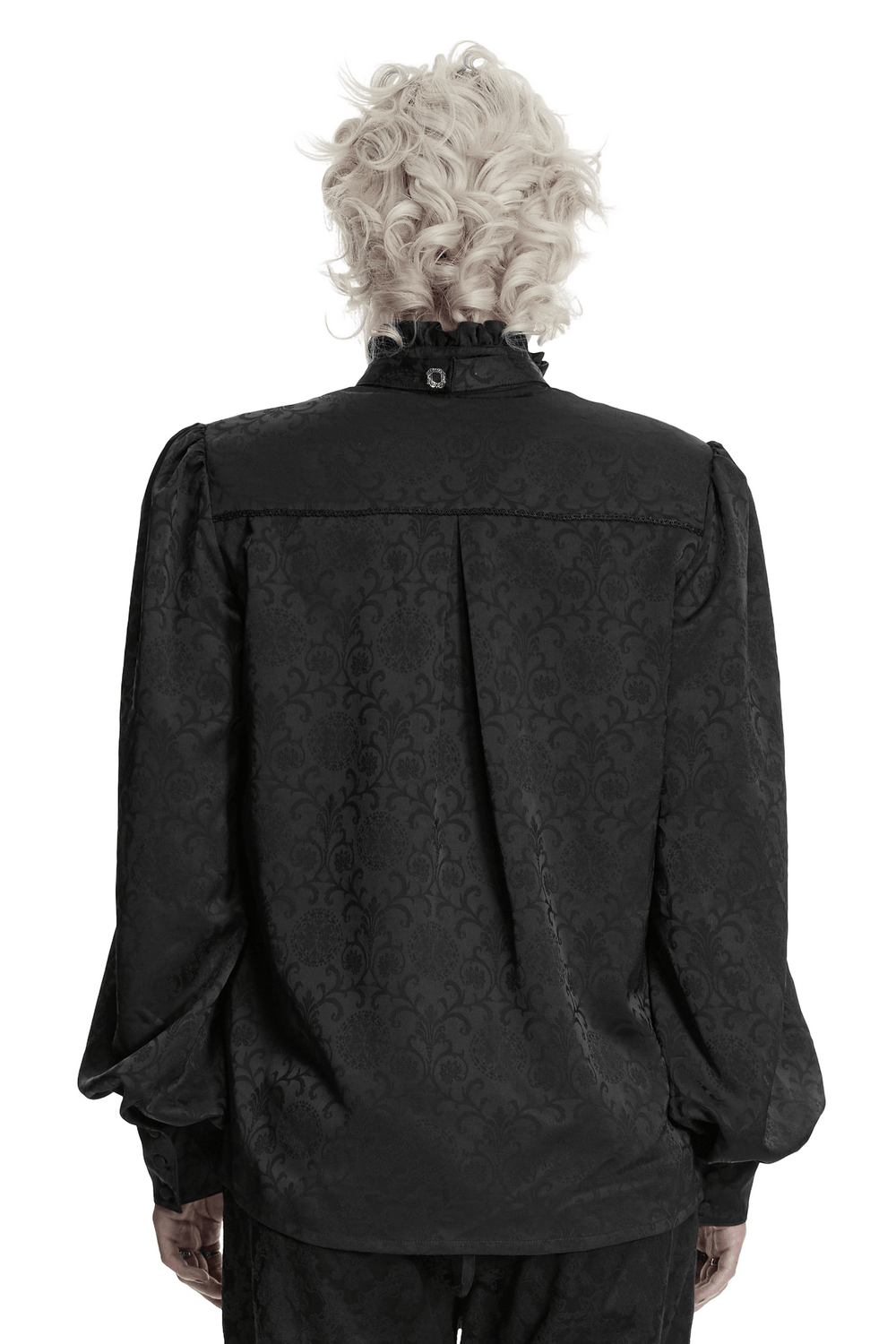 Black Gothic Jacquard Shirt with Ruffled Collar