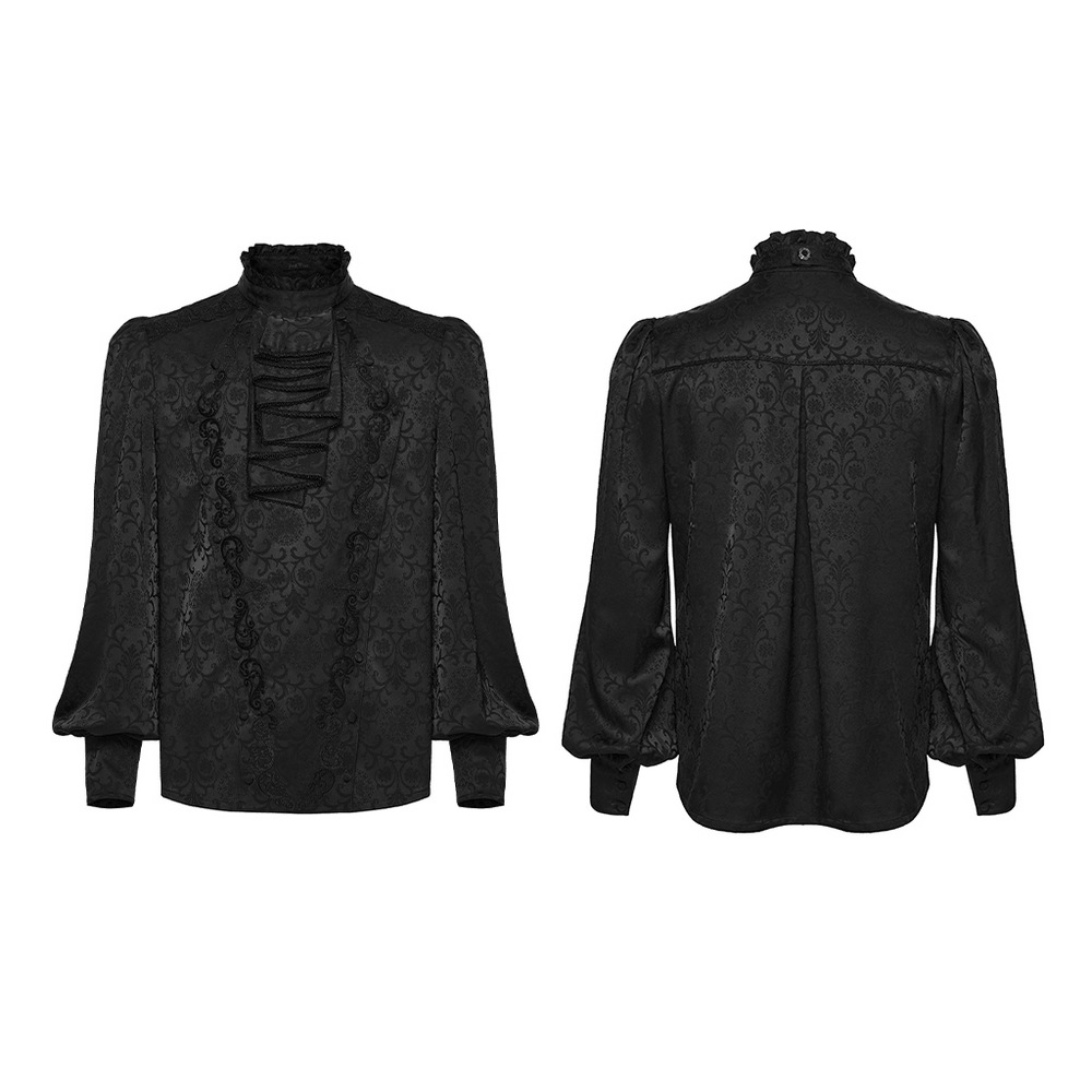 Black Gothic Jacquard Shirt with Ruffled Collar