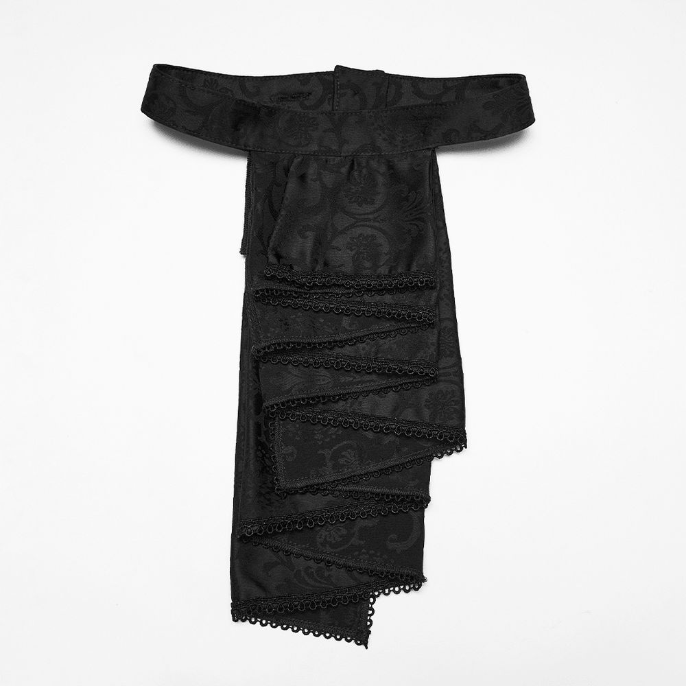 Black Gothic Jacquard Shirt with Ruffled Collar