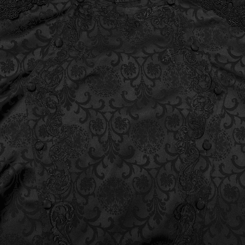 Black Gothic Jacquard Shirt with Ruffled Collar