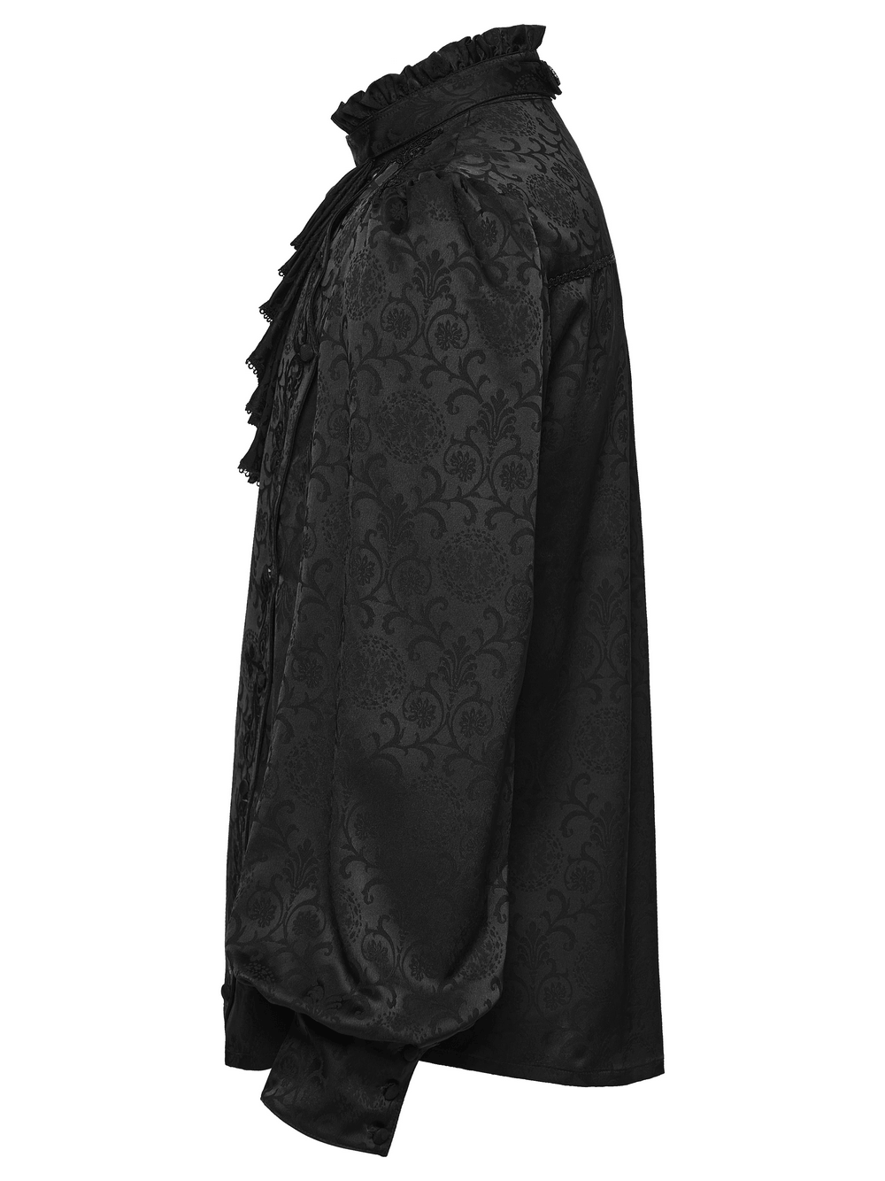 Black Gothic Jacquard Shirt with Ruffled Collar
