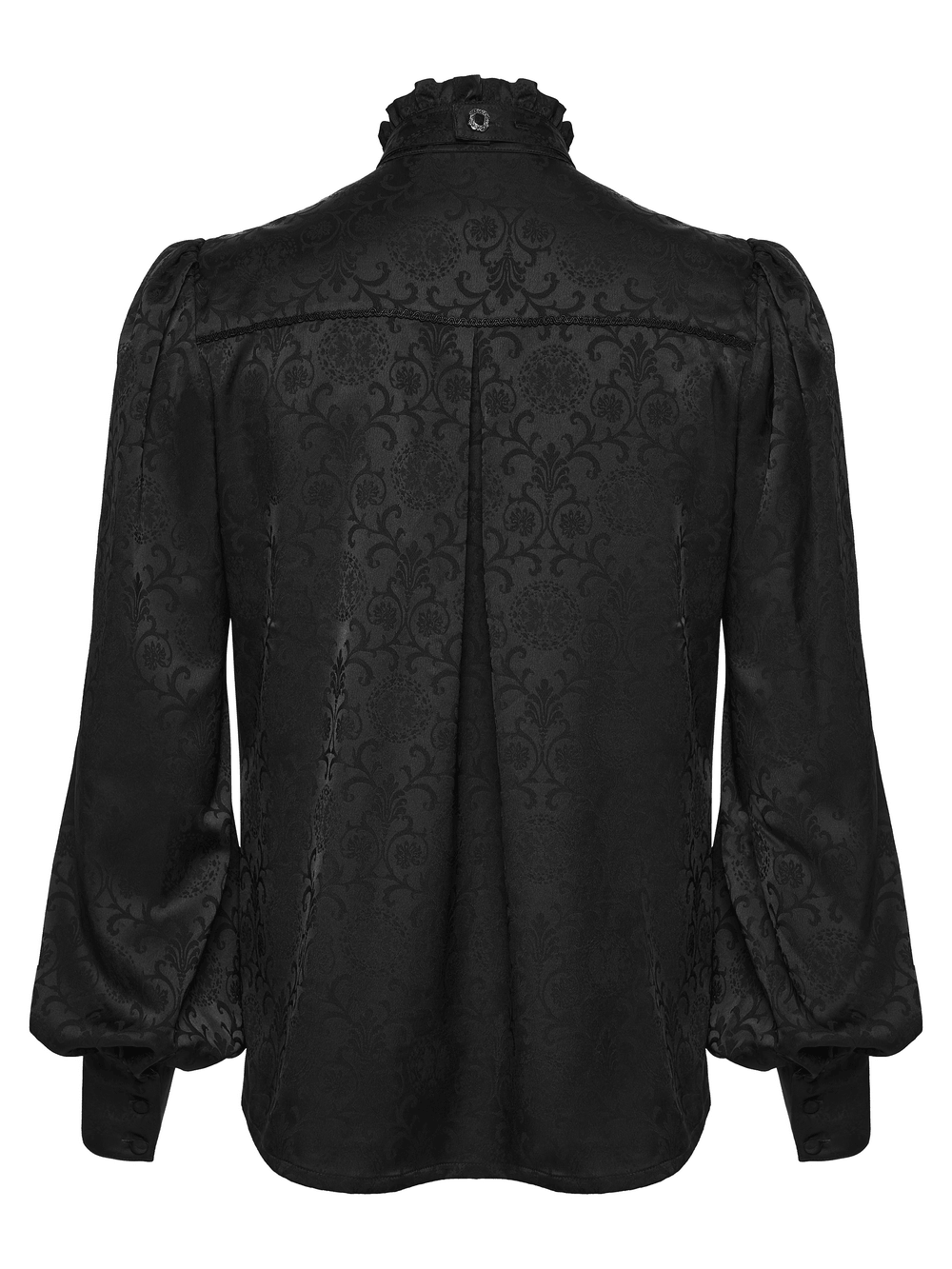 Black Gothic Jacquard Shirt with Ruffled Collar