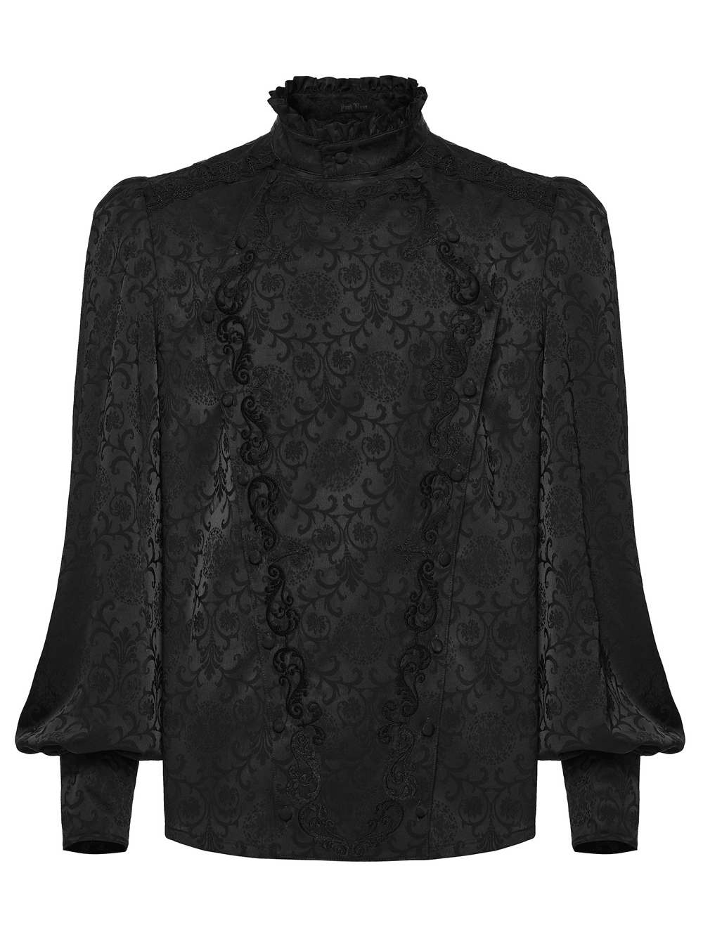 Black Gothic Jacquard Shirt with Ruffled Collar