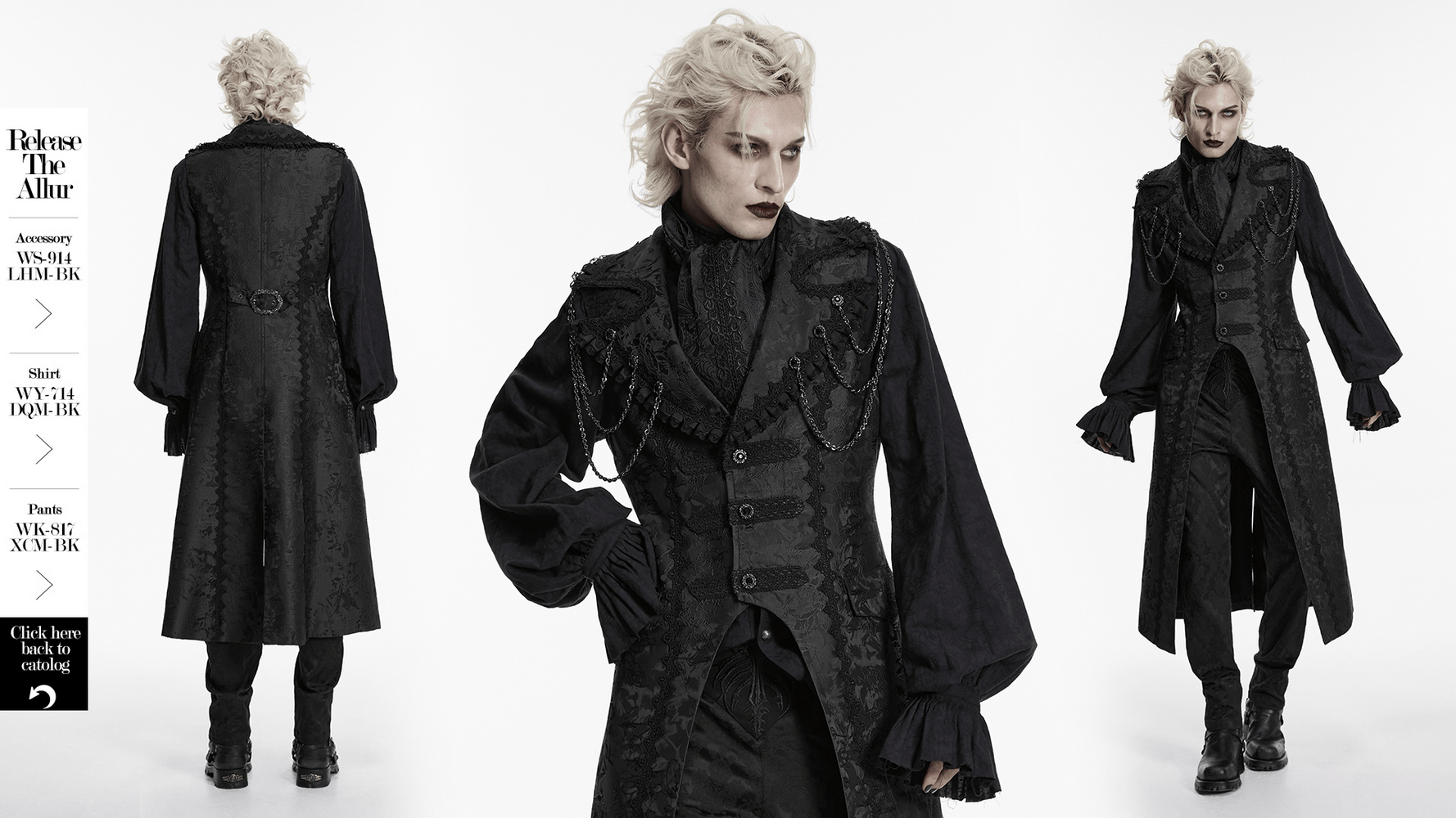 Black Gothic Jacquard Sleeveless Long Vest For Men modeled by a male in stylish photoshoot.