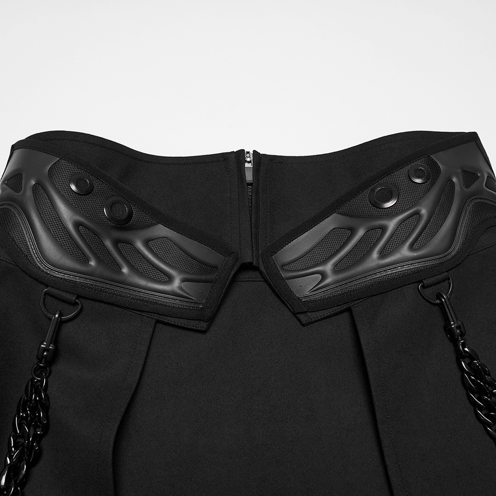 Black Gothic Kilt with Lace-Up Waist and Front Panels, men's black alternative kilt with buckle details and edgy gothic style