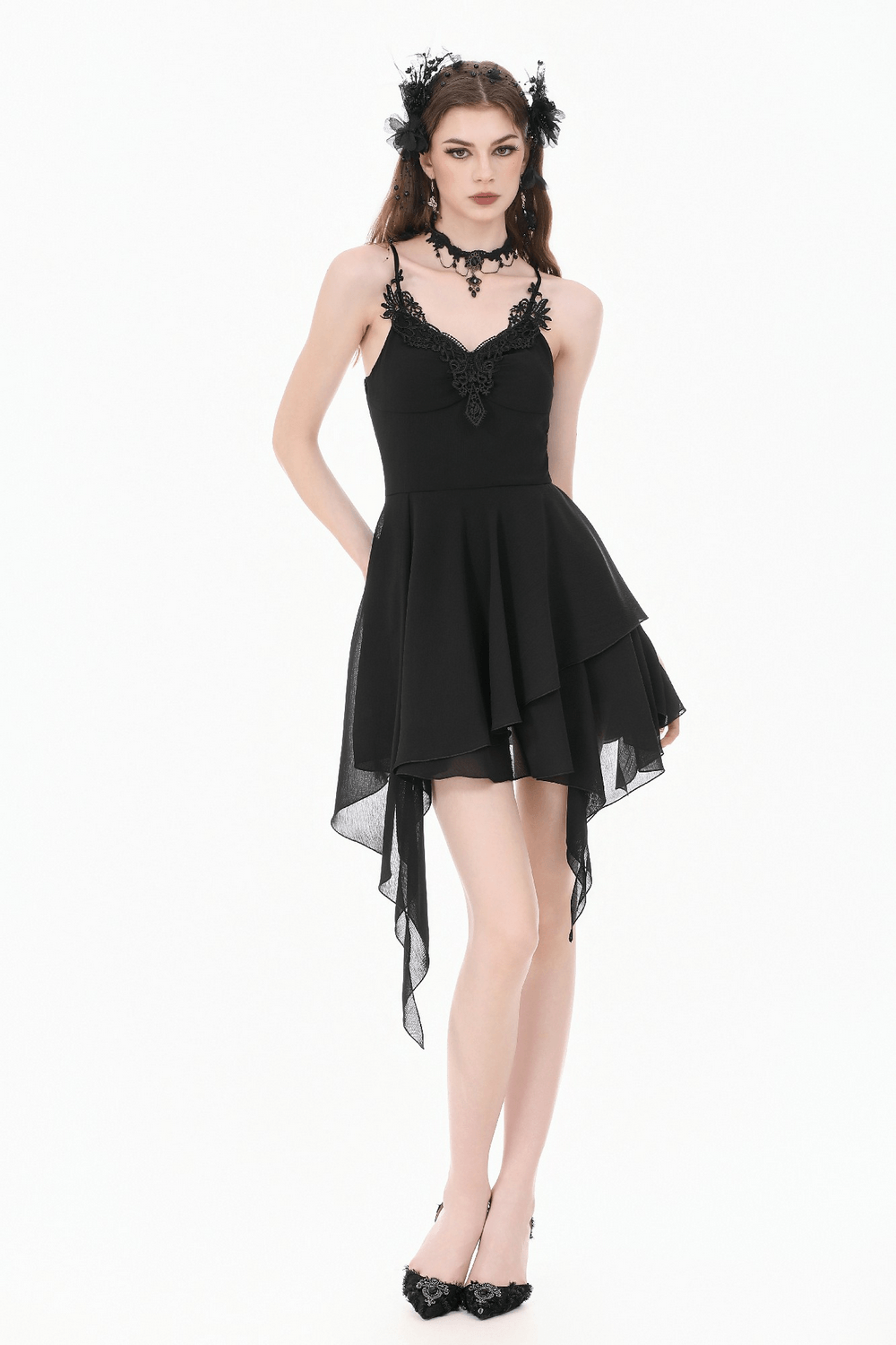 Gothic Lolita Spitzenrüschen-Minikleid für Damen