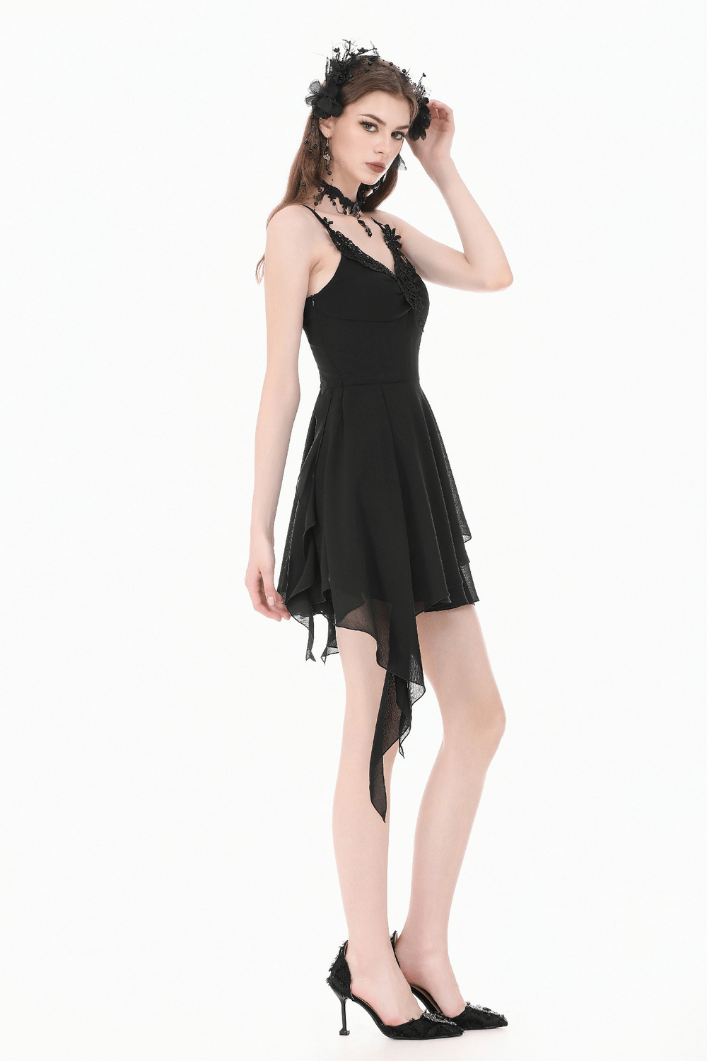 Gothic Lolita Spitzenrüschen-Minikleid für Damen