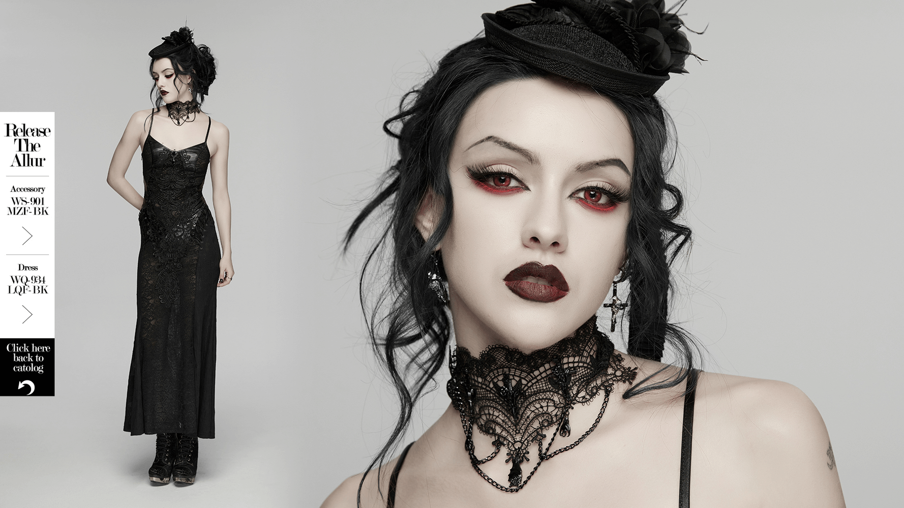 Schwarze gotische Spitzenhalskette mit Fledermausketten