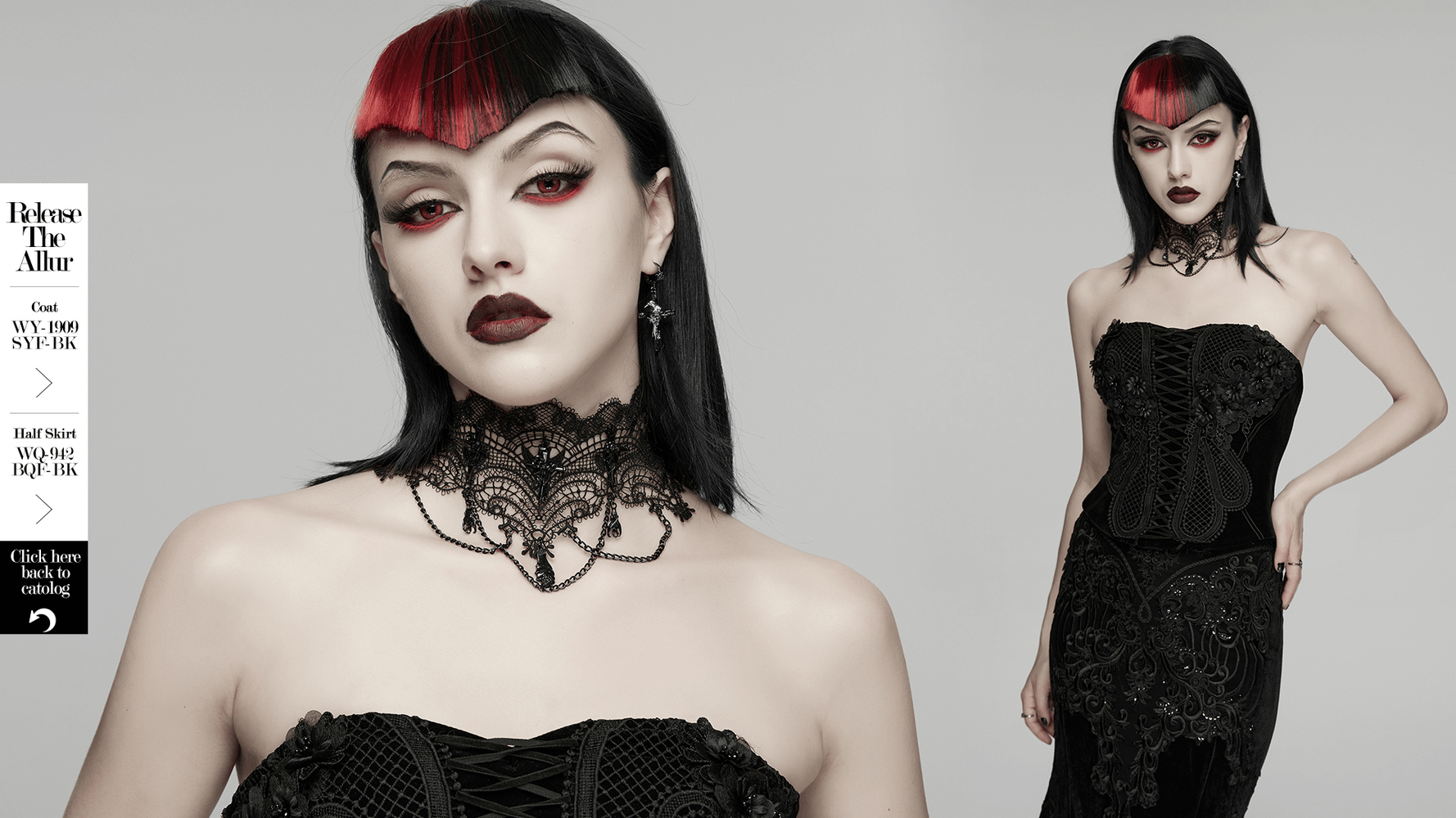 Schwarze gotische Spitzenhalskette mit Fledermausketten