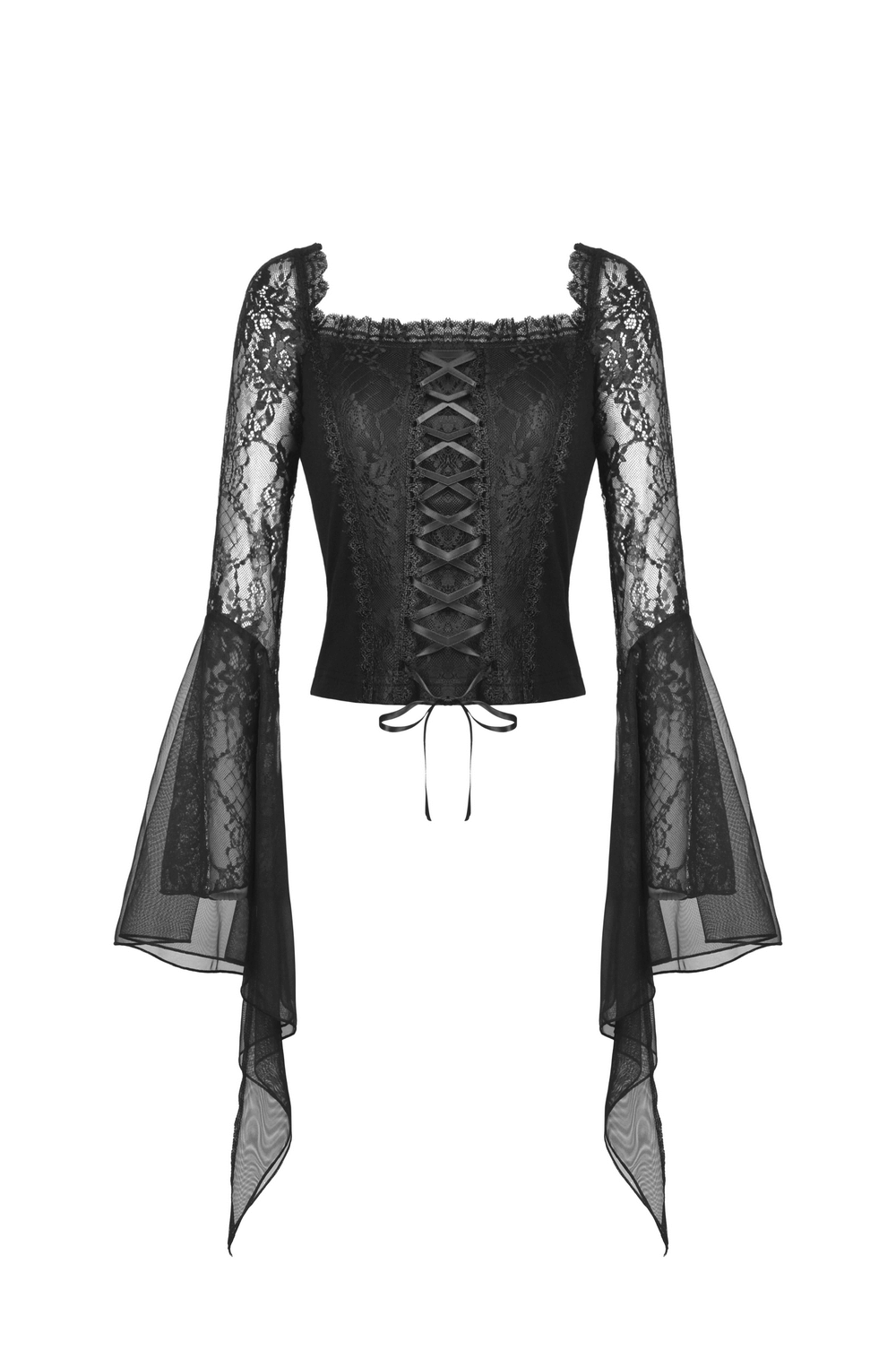 Black Gothic Lace Corset Top with Flared Sleeves