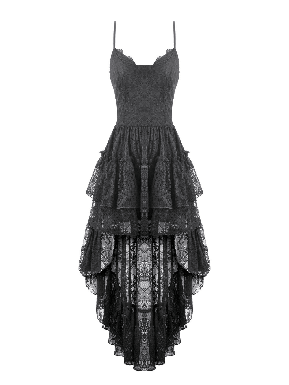 Black Gothic Lace High Low Dress with Ruffle Skirt