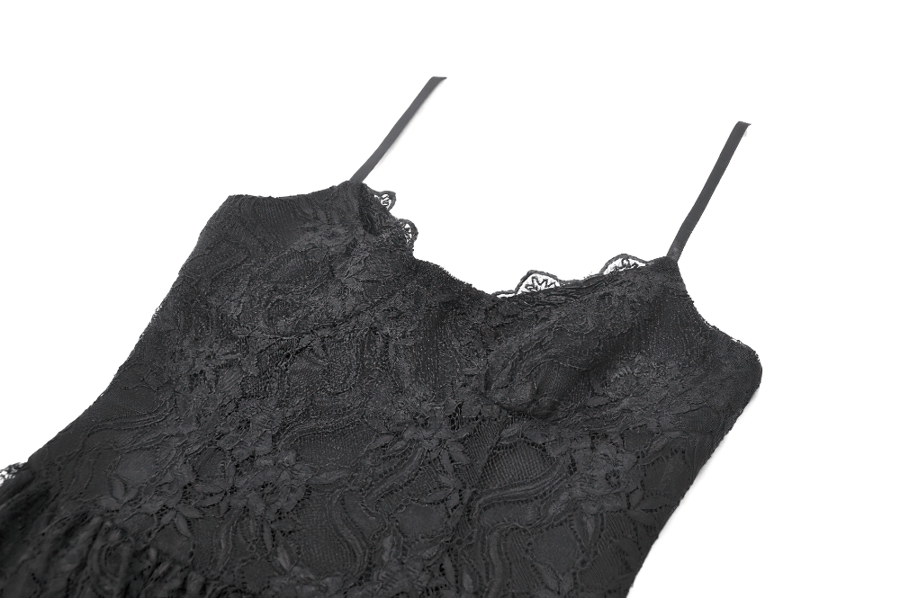 Black Gothic Lace High Low Dress with Ruffle Skirt