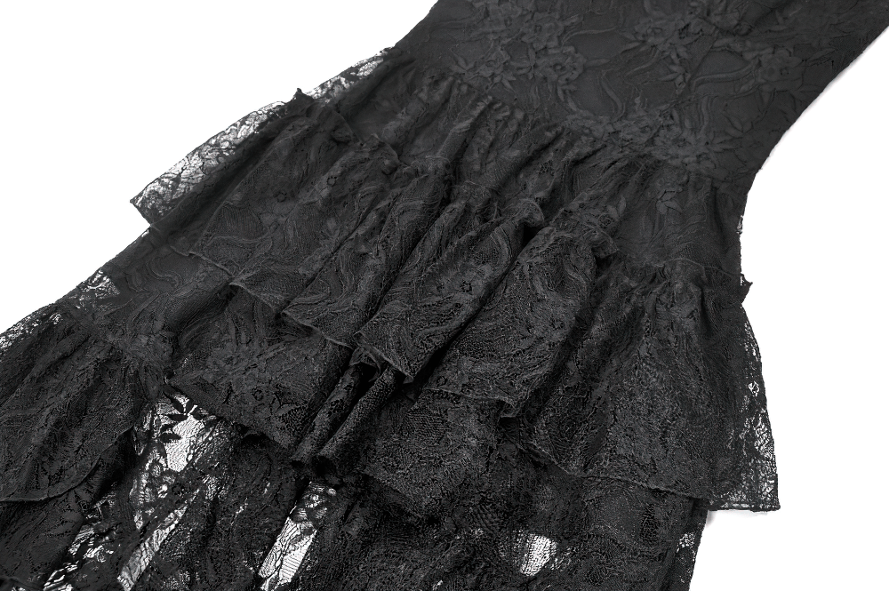 Black Gothic Lace High Low Dress with Ruffle Skirt