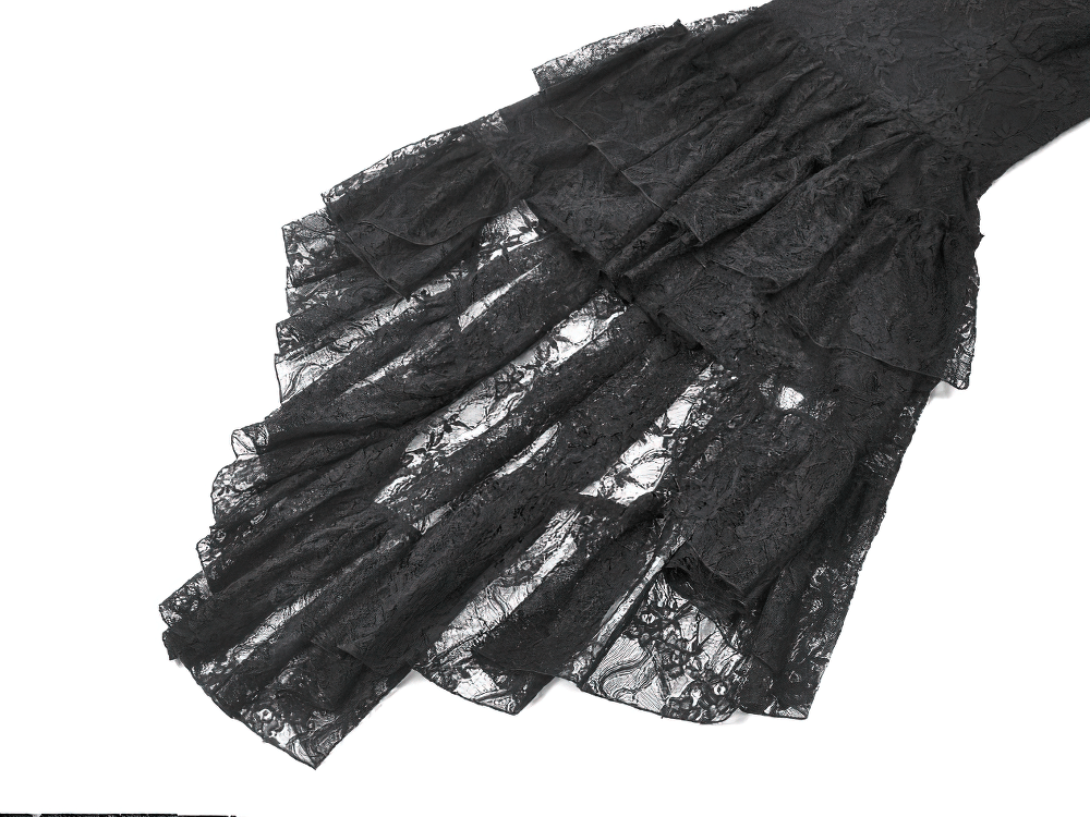 Black Gothic Lace High Low Dress with Ruffle Skirt