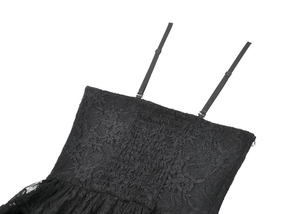 Black Gothic Lace High Low Dress with Ruffle Skirt
