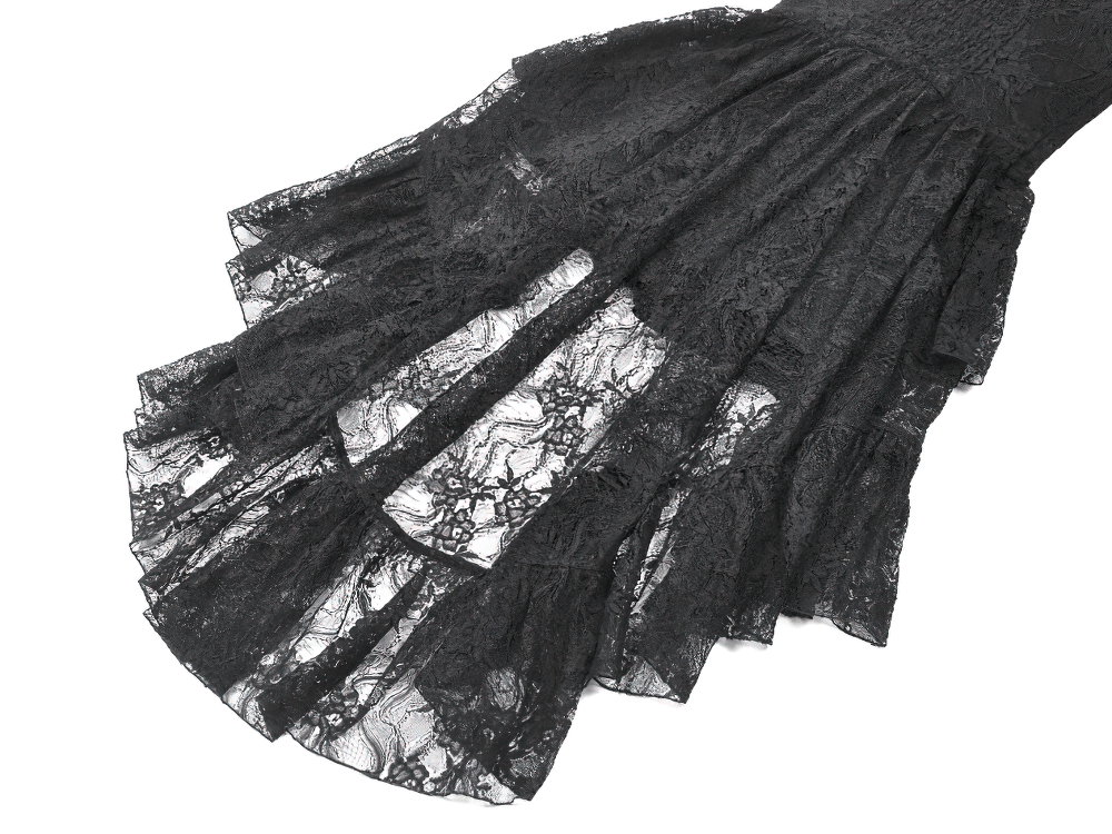 Black Gothic Lace High Low Dress with Ruffle Skirt