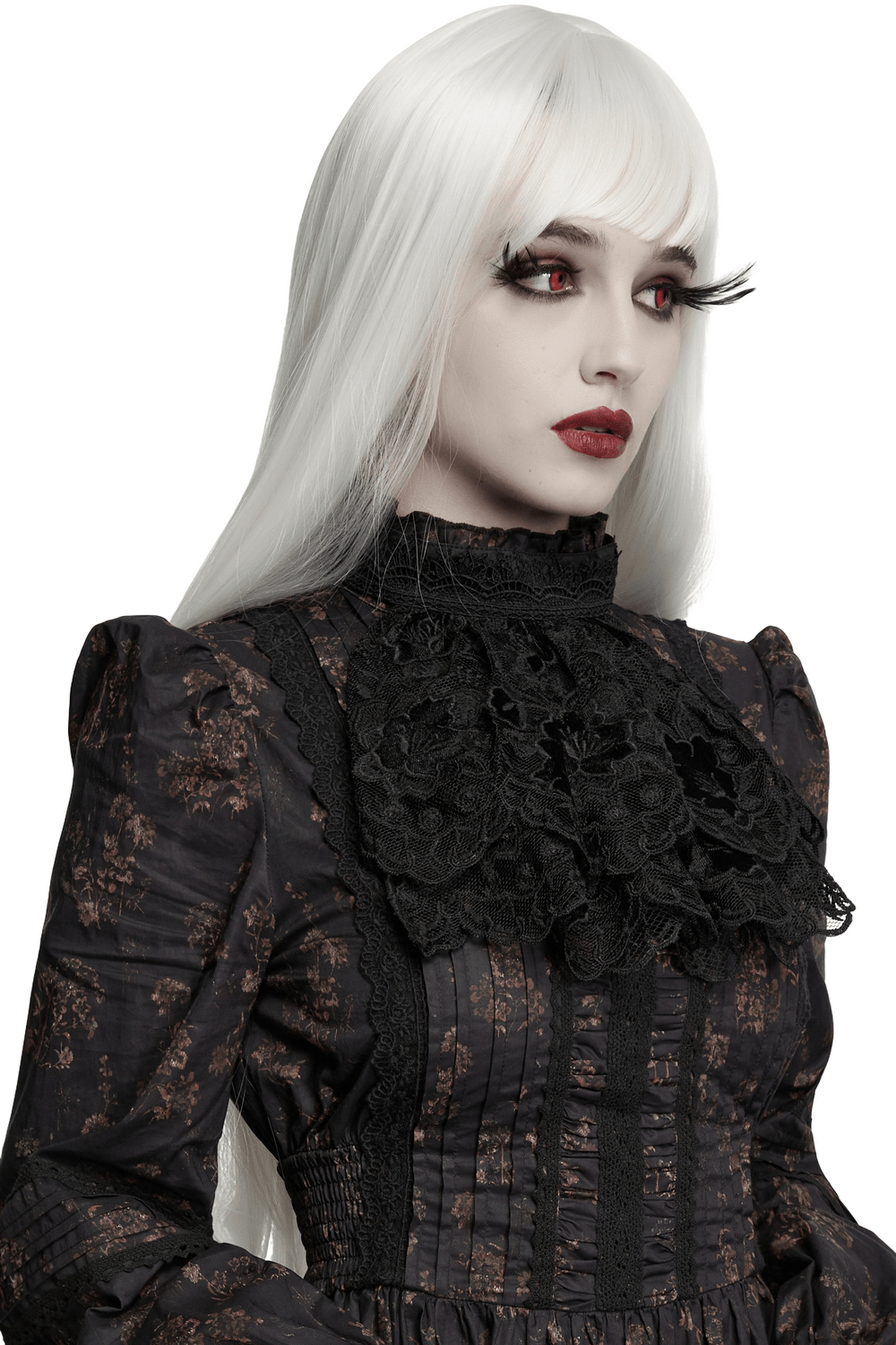 Schwarzer gotischer Spitzen-Jabot-Choker-Kragen mit Rüschenlatz