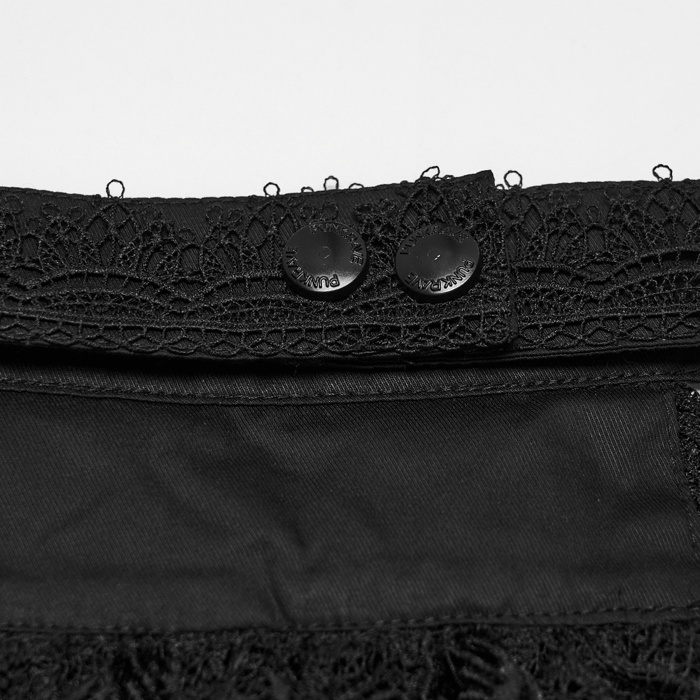 Schwarzer gotischer Spitzen-Jabot-Choker-Kragen mit Rüschenlatz