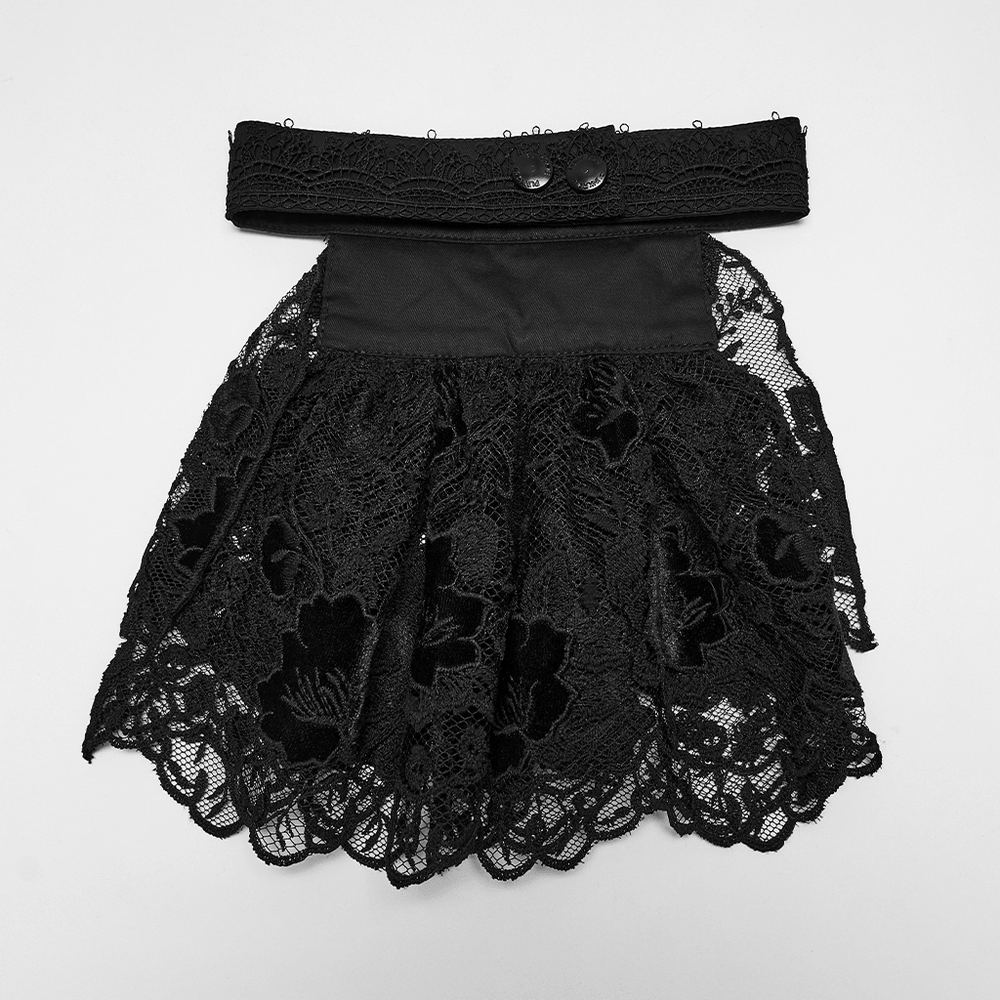 Schwarzer gotischer Spitzen-Jabot-Choker-Kragen mit Rüschenlatz