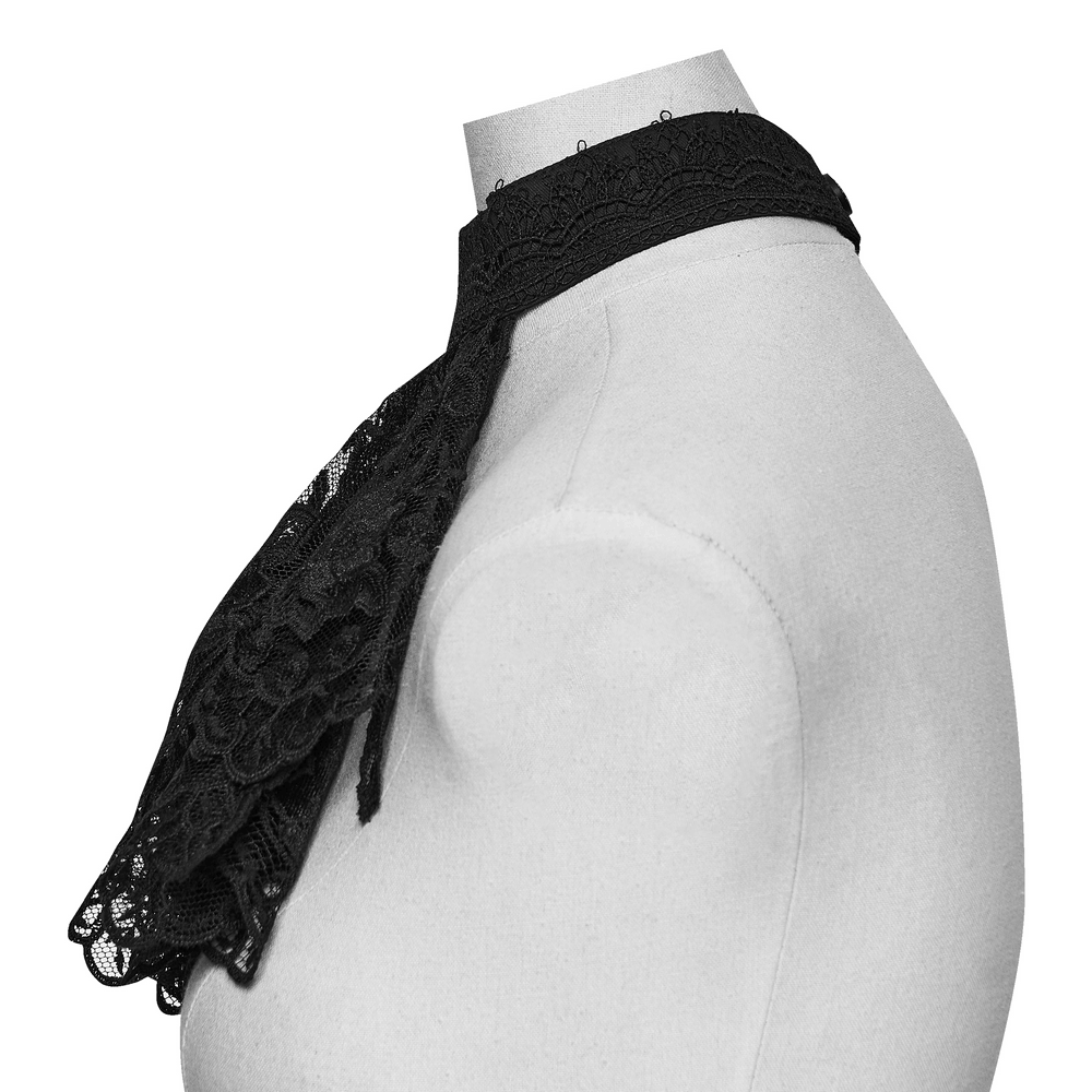 Schwarzer gotischer Spitzen-Jabot-Choker-Kragen mit Rüschenlatz