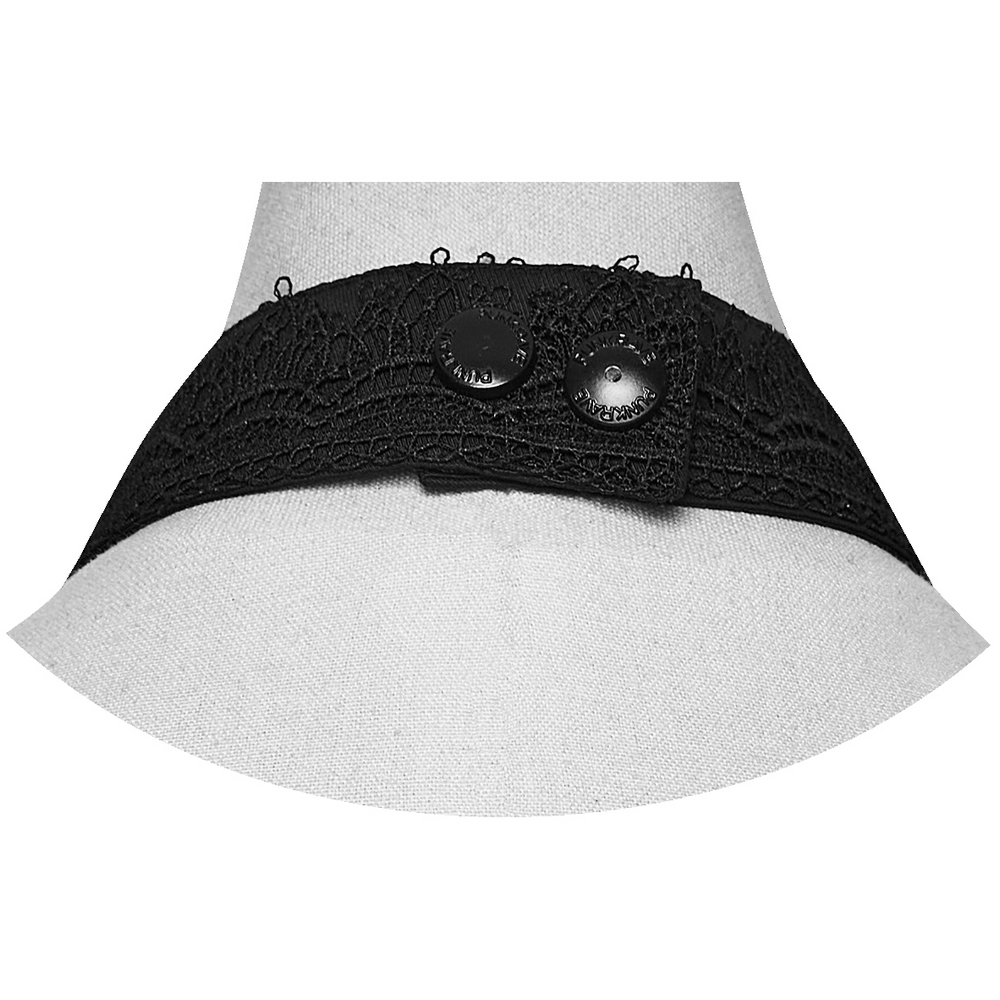 Schwarzer gotischer Spitzen-Jabot-Choker-Kragen mit Rüschenlatz