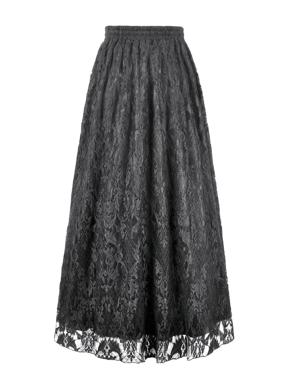 Black Gothic Lace Maxi Skirt With Beaded Fringe
